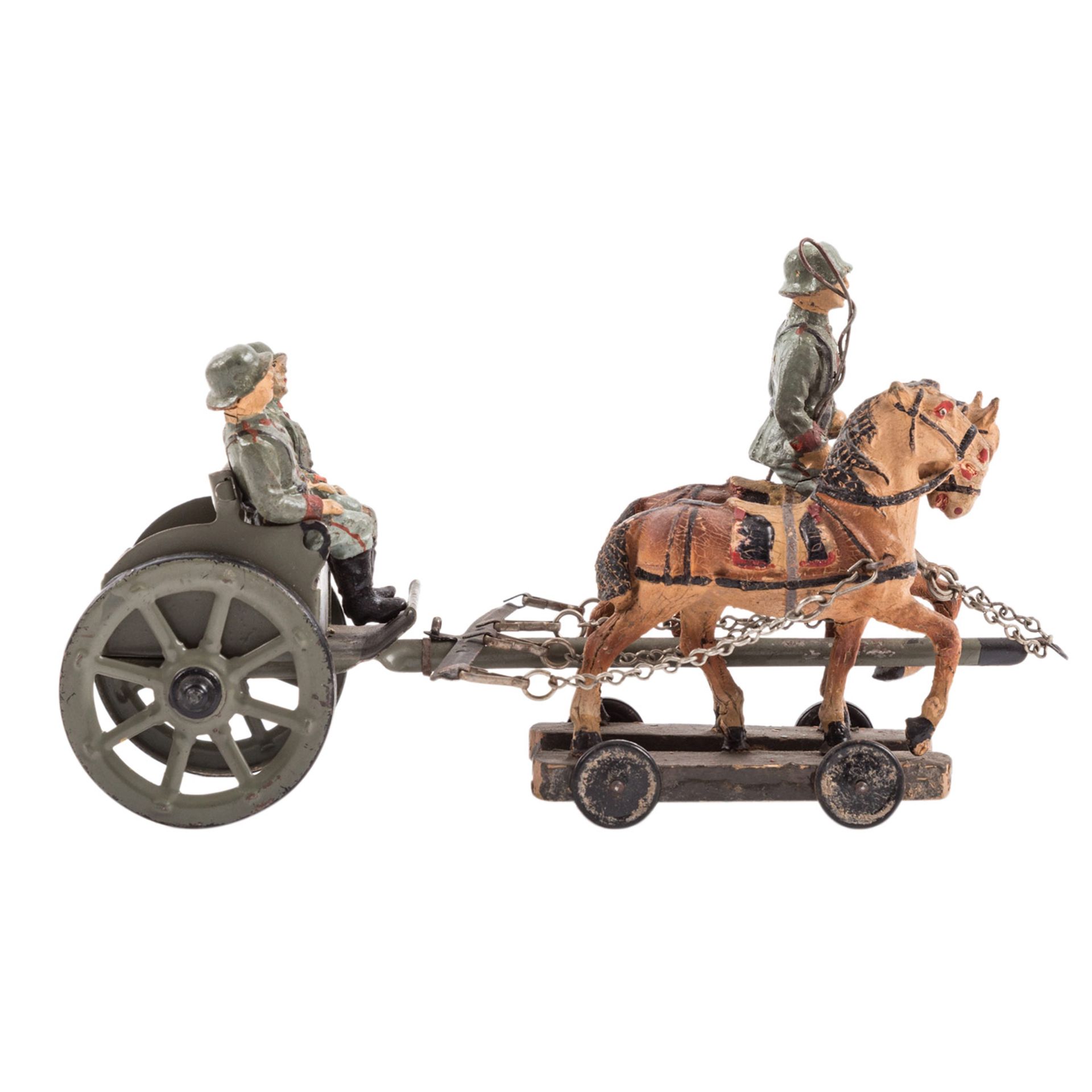 HAUSSER ELASTOLIN zwei Pferdegespanne, 1. Weltkrieg, Blech, 1x gestempelt, zweispännig, je 1 Reiter, - Bild 2 aus 4
