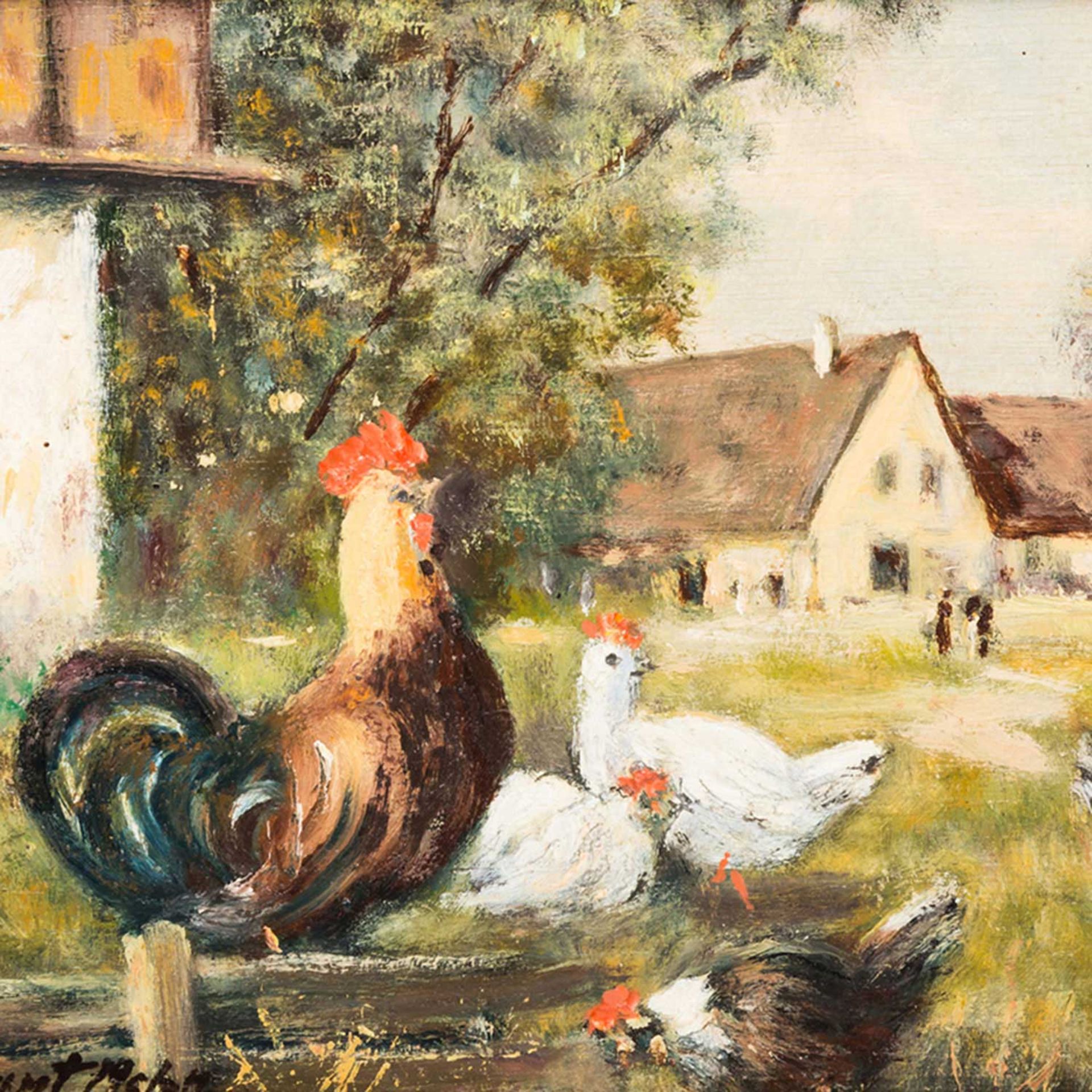 KANT, WILLI (geb. 1912 in Basel), "Hühnervieh vor dem Hof", u.li. sign. u. bez. 'Mchn.', Öl auf