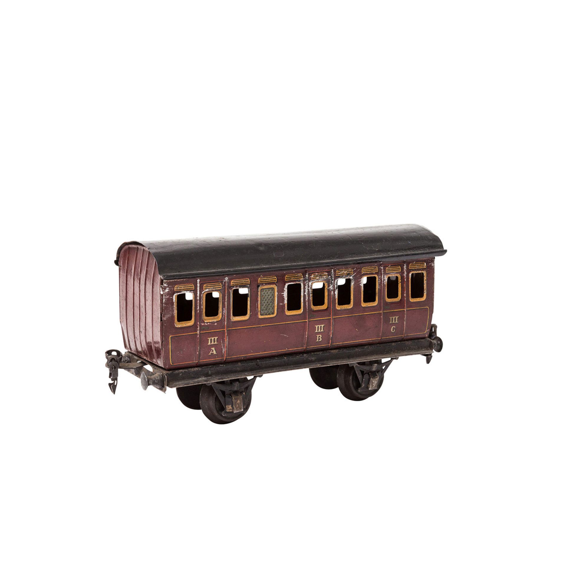 MÄRKLIN Abteilwagen 1864, Spur 1, 1910-1924, Blech, braun, lithogr., 1 Stirnseite gemarkt, auf - Image 2 of 3