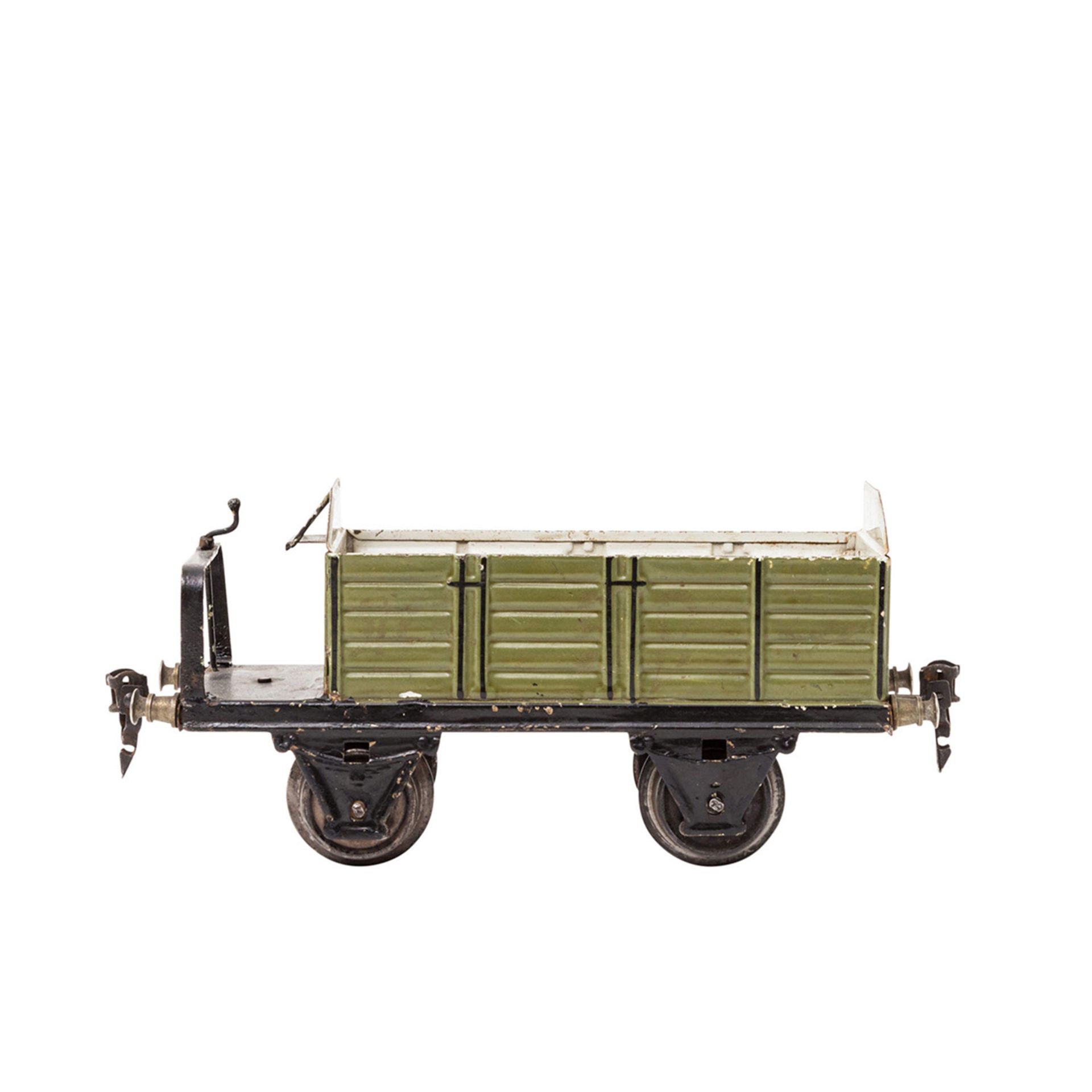 MÄRKLIN offener und gedeckter Güterwagen 1918/1967, Spur 1, Blech, grün bzw. rotbraun lack., auf - Bild 3 aus 4