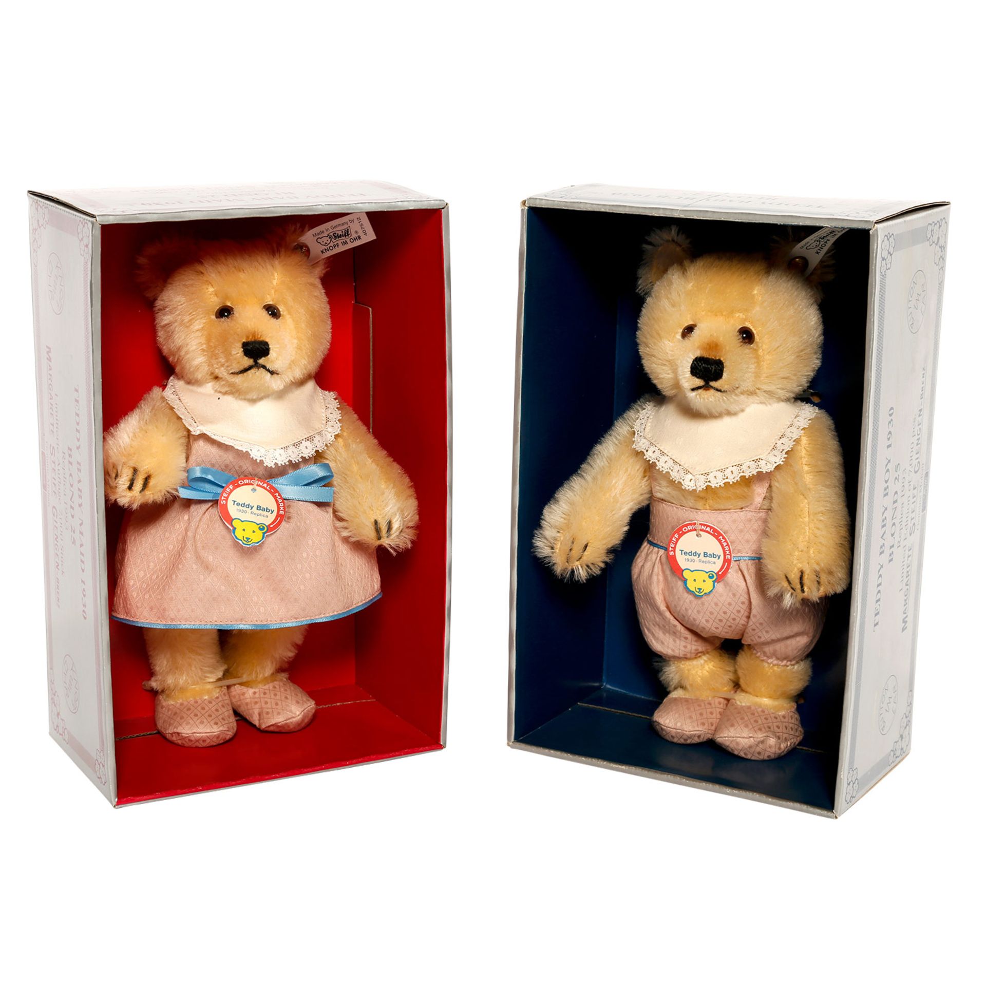 STEIFF Teddy Baby Maid und Teddy Baby Bub Nr. 407512/407529, 1993, Replik v. 1930, limit. Aufl.