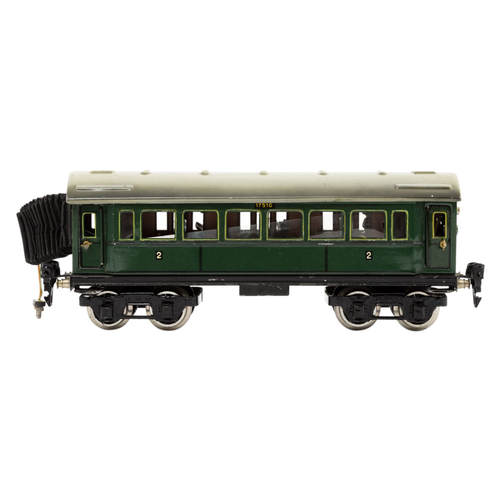 MÄRKLIN Personenwagen 1751 G, Spur 0, 1934-1952, Blech, grün, lithogr., bez. u. gemarkt, 4-achsig, - Bild 2 aus 4