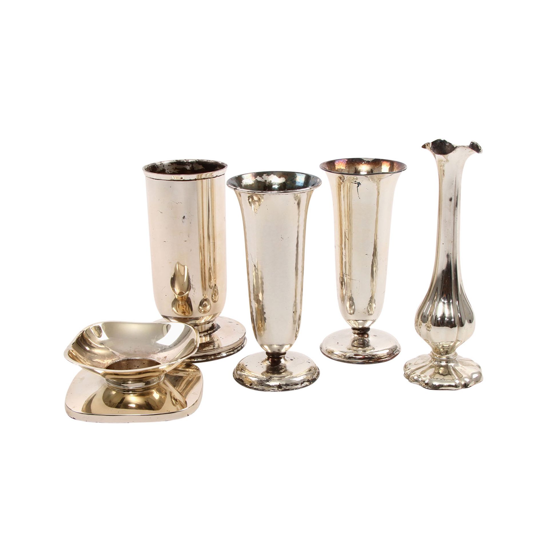 DEUTSCH Konvolut Silber, 5tlg., 20.Jh. bestehend aus 4 Vasen unterschiedlichen Herstellers, Form,