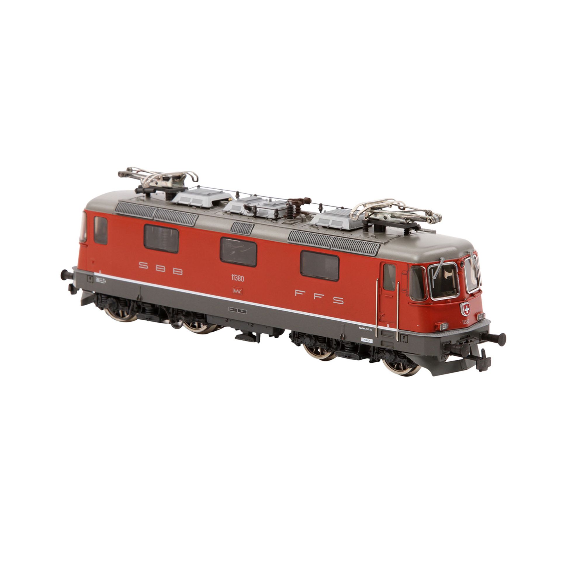 HAG E-Lok 165, Spur H0, Guss-Gehäuse, rot, BR Re 4/4 II der SBB, BN 11380, 2 Einholm-Pantographen.