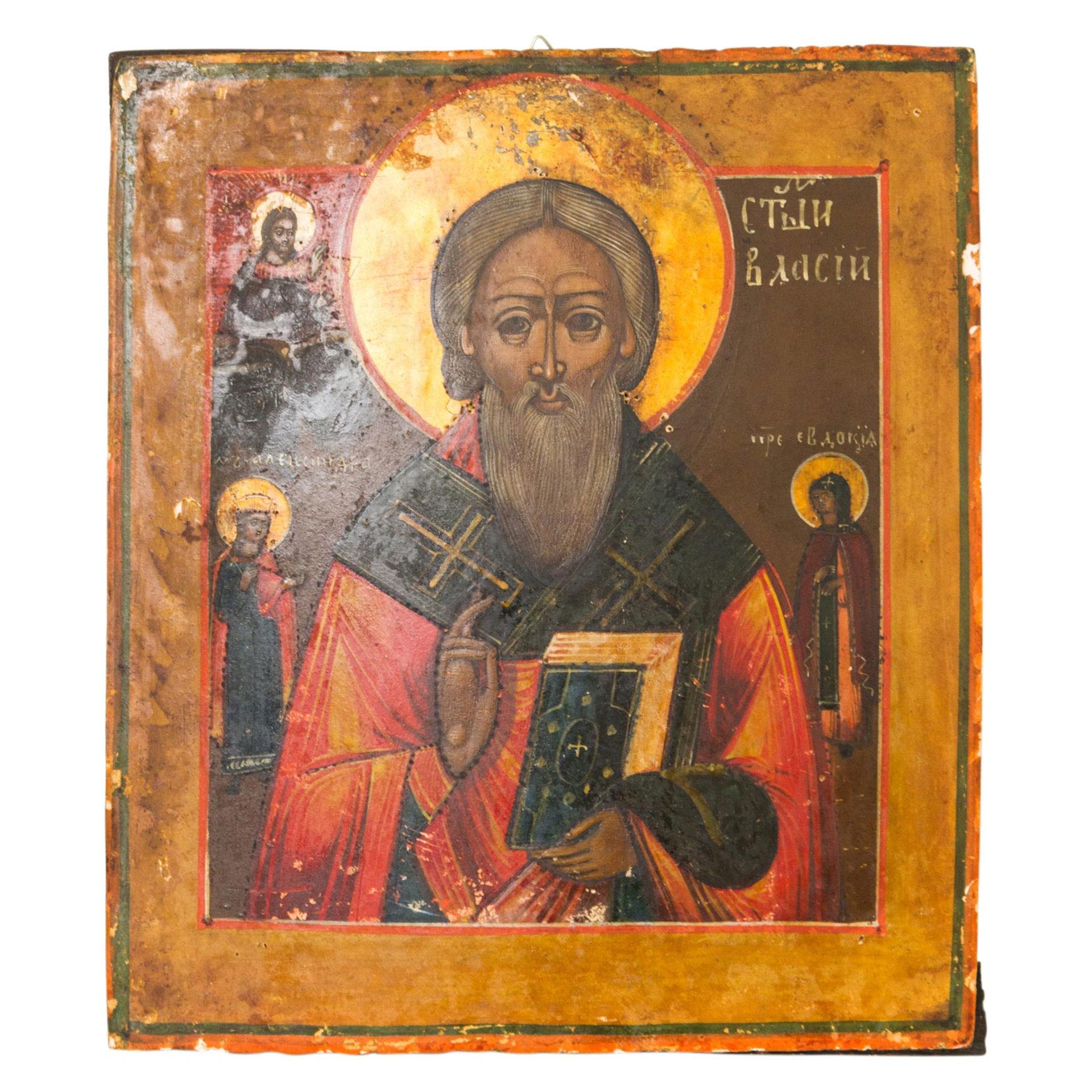 IKONE "Heiliger Blasius", Russland 19. Jh., frontale Darstellung des Heiligen mit Segensgestus und