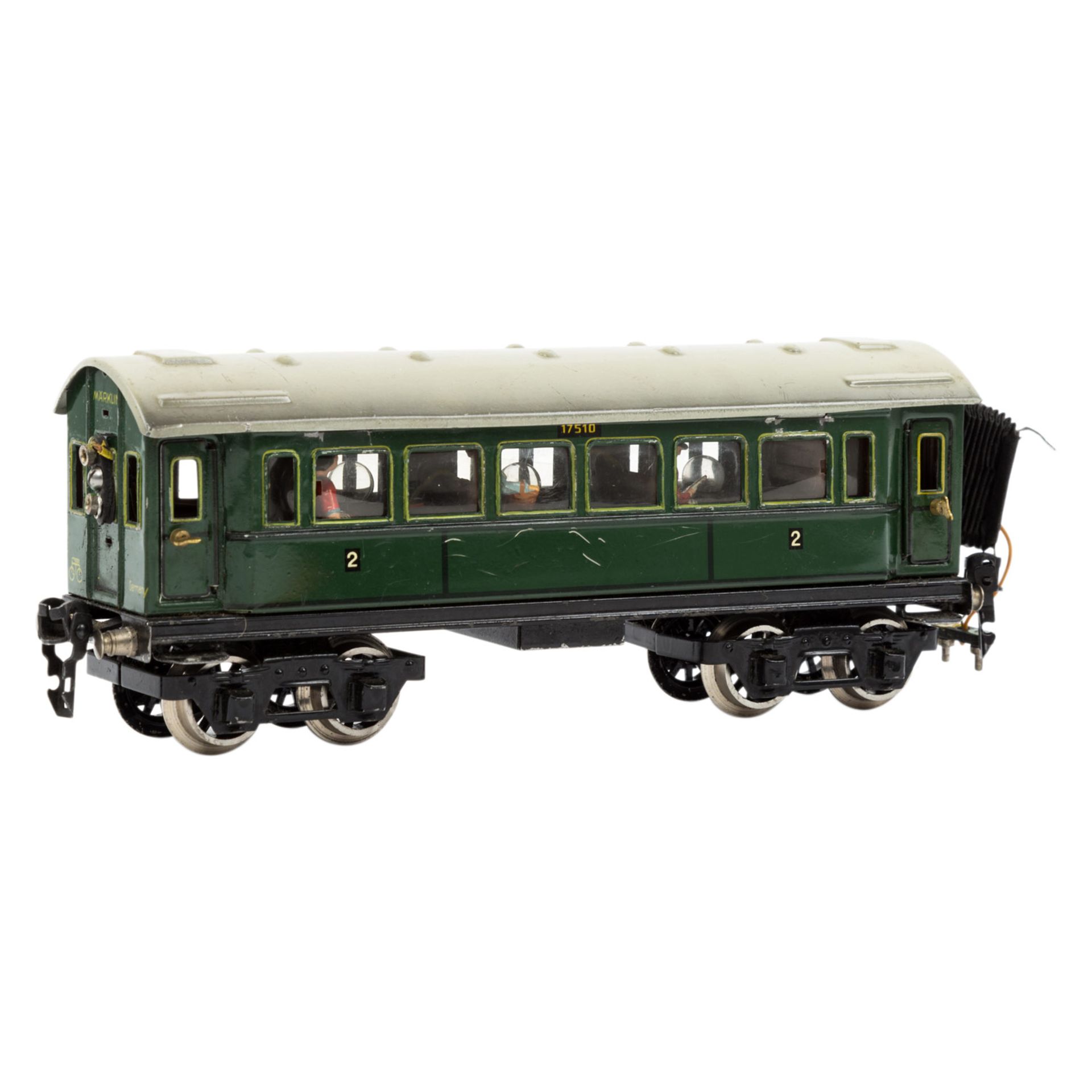 MÄRKLIN Personenwagen 1751 G, Spur 0, 1934-1952, Blech, grün, lithogr., bez. u. gemarkt, 4-achsig,