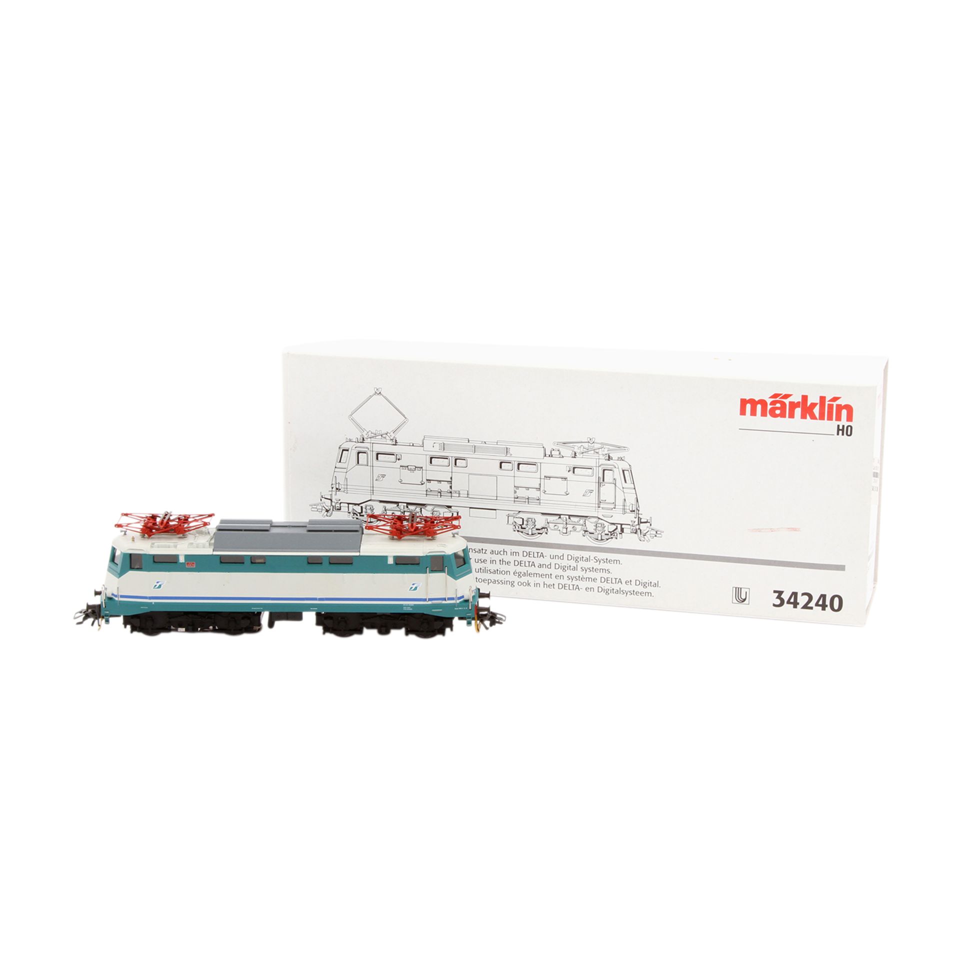 MÄRKLIN E-Lok 34240, Spur H0, delta, digital, Guss-Gehäuse, hellgrau/petrol, BR E 424 der FS, BN E. - Bild 8 aus 8