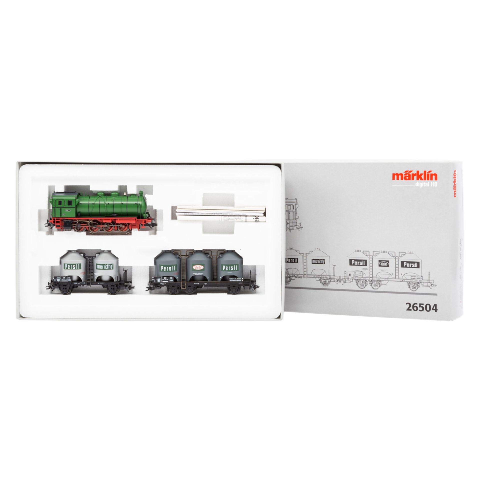 MÄRKLIN Zugpackung "Henkel" 26504, Spur H0 digital, bestehend aus grüner Dampfspeicherlok bez. "