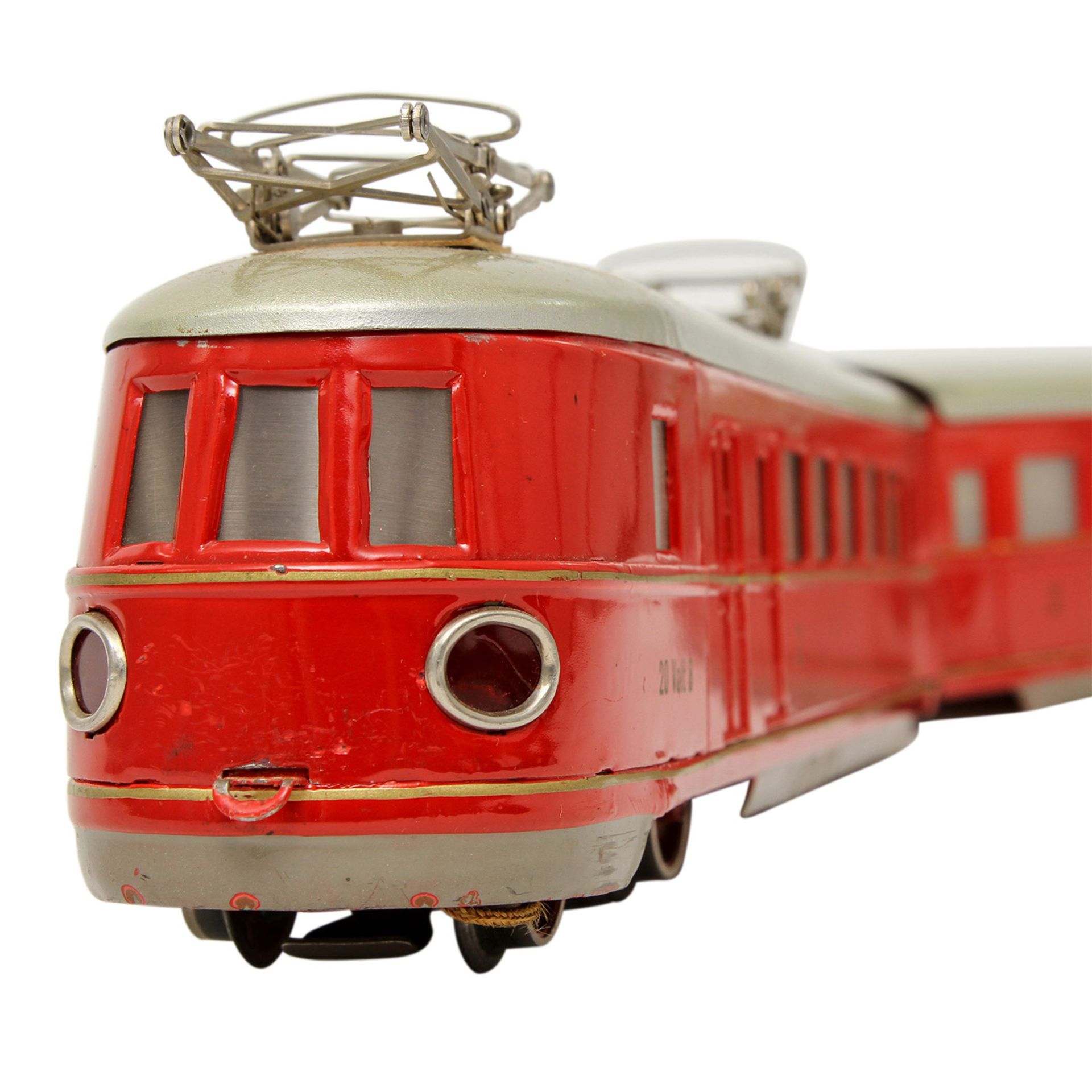 MÄRKLIN Schnelltriebwagen TW 66/12940/3 PR, Spur 0, 1937-1939, Blech, rot lack., 3-teilig, 8-achsig, - Bild 20 aus 32