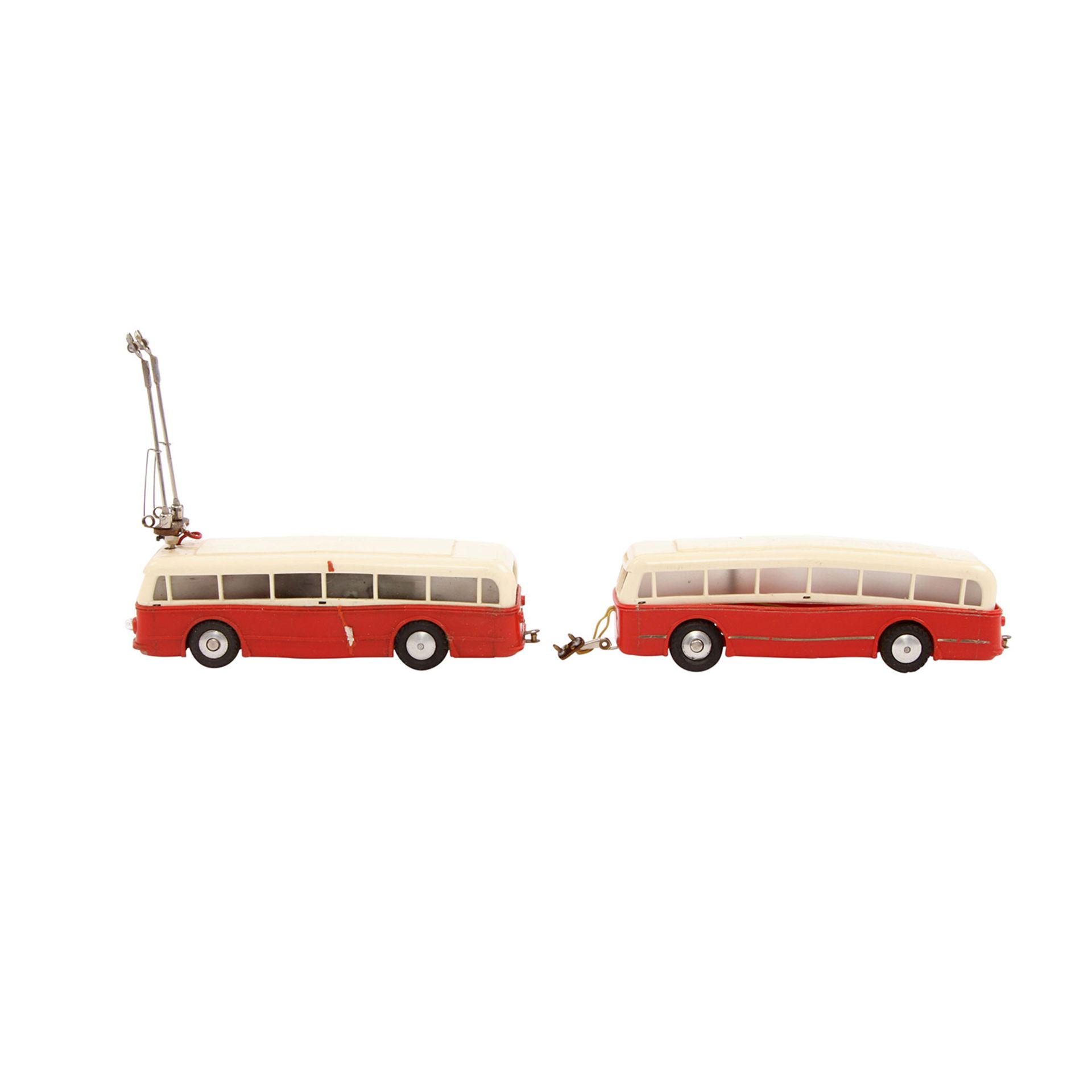 EHEIM Trolley Bus, 1950er/60er Jahre, Kunststoff-Gehäuse, beige/rot, bestehend aus Omnibus m. - Bild 3 aus 7