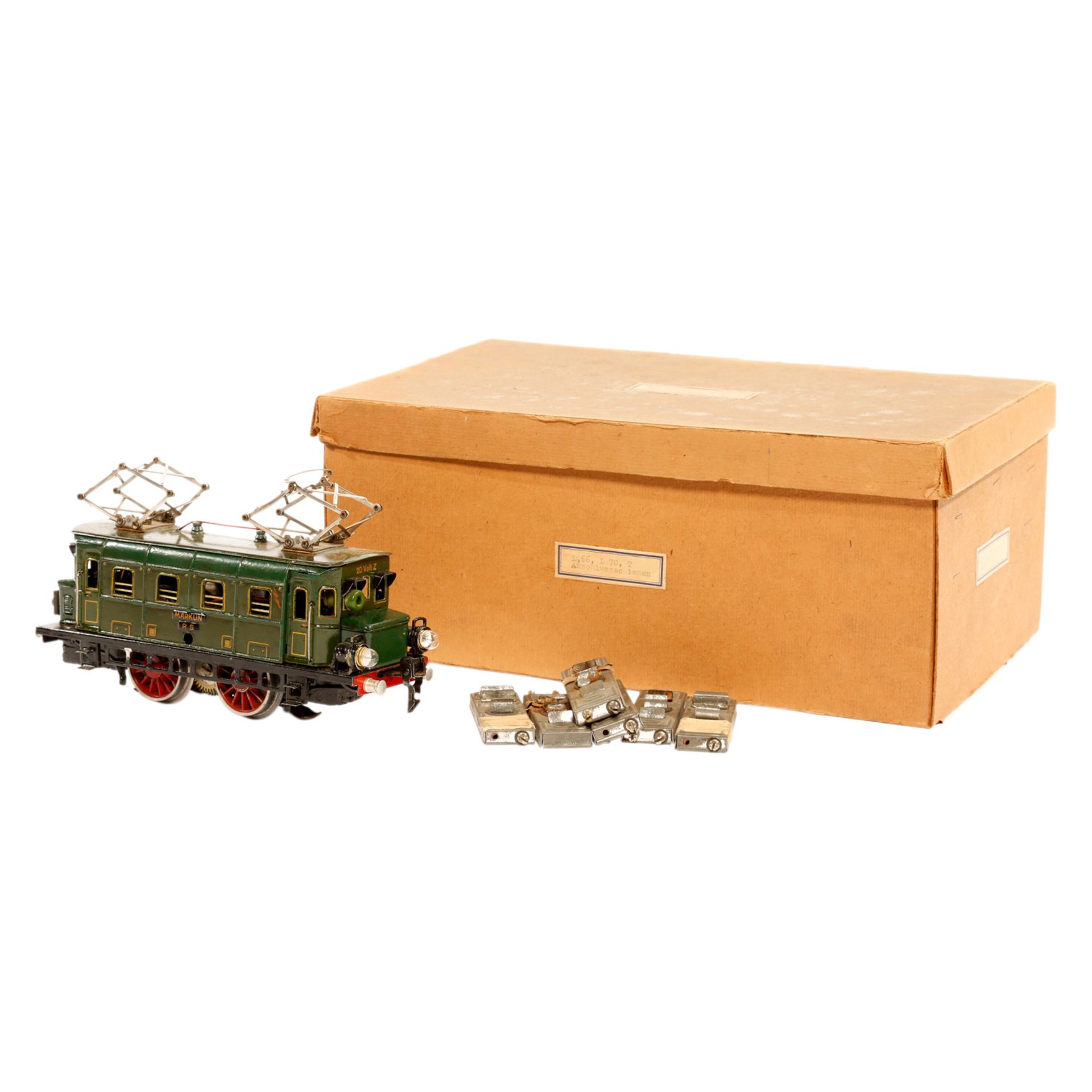 MÄRKLIN E-Lok RS 66/12910, Spur 0, 1933-1953, Blech, grün, lithogr., graues Dach, vor- und - Bild 8 aus 8