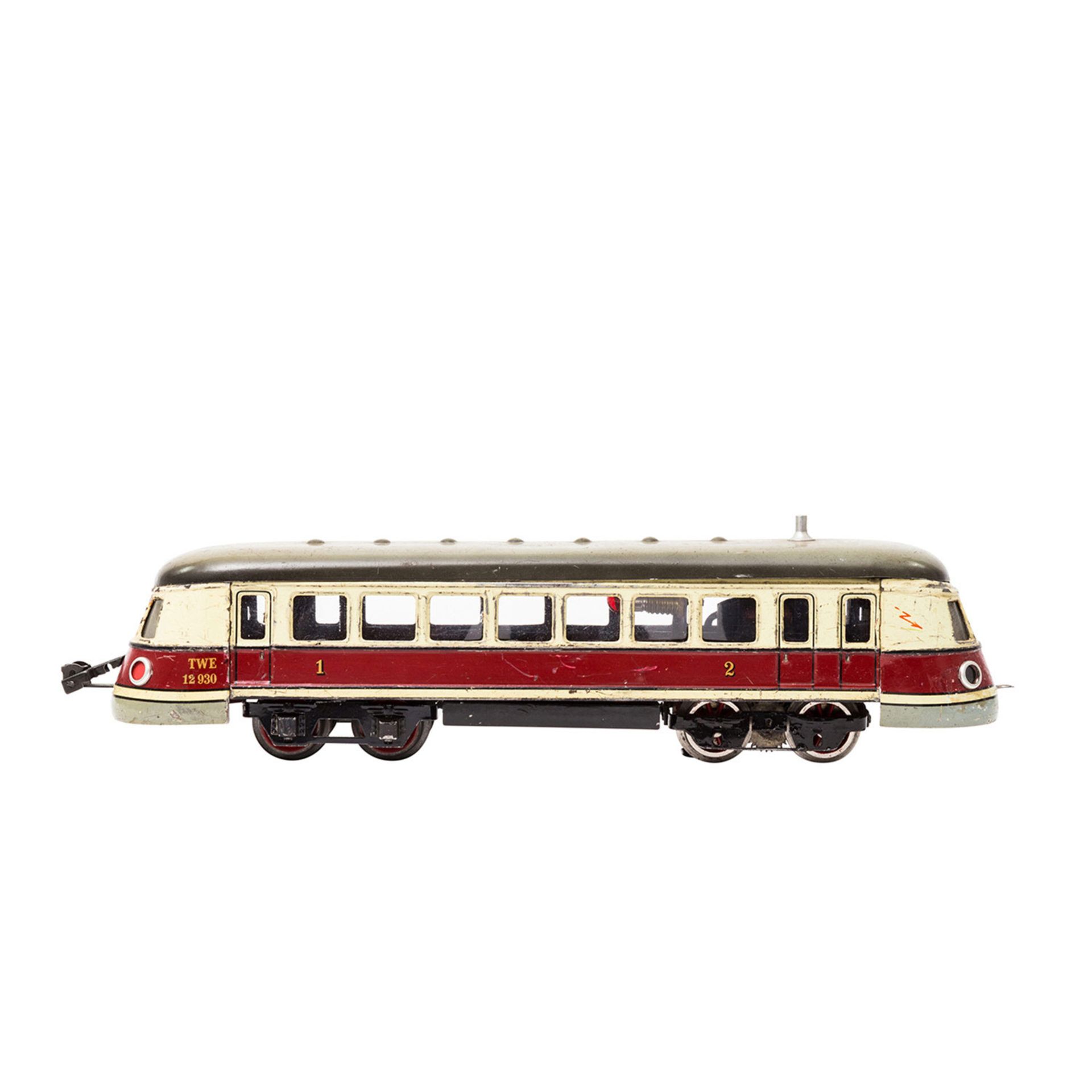 MÄRKLIN Triebwagen TWE 12930, Spur 0, 1935-1940, Blech, rot/creme lack., auf Unterseite