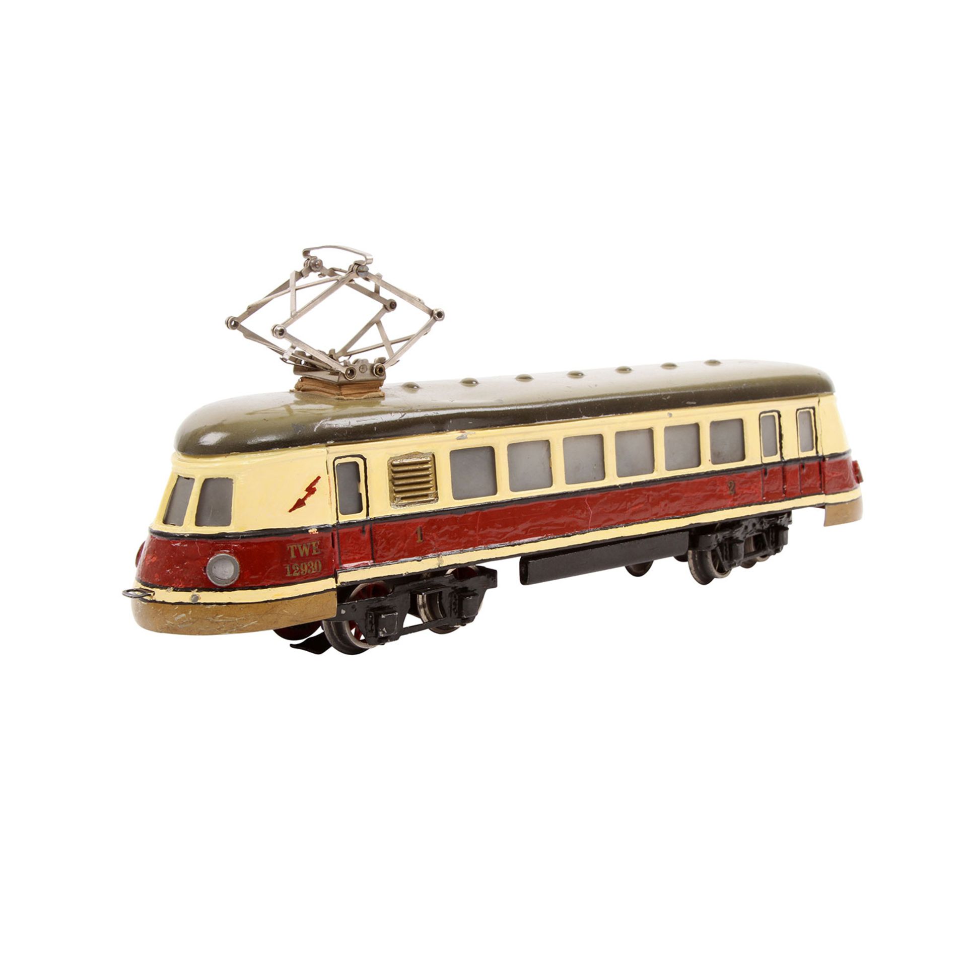 MÄRKLIN Schnelltriebwagen TWE 12930, Spur 0, 1935-1940, Blech, rot/creme lack., 4-achsig, 1-