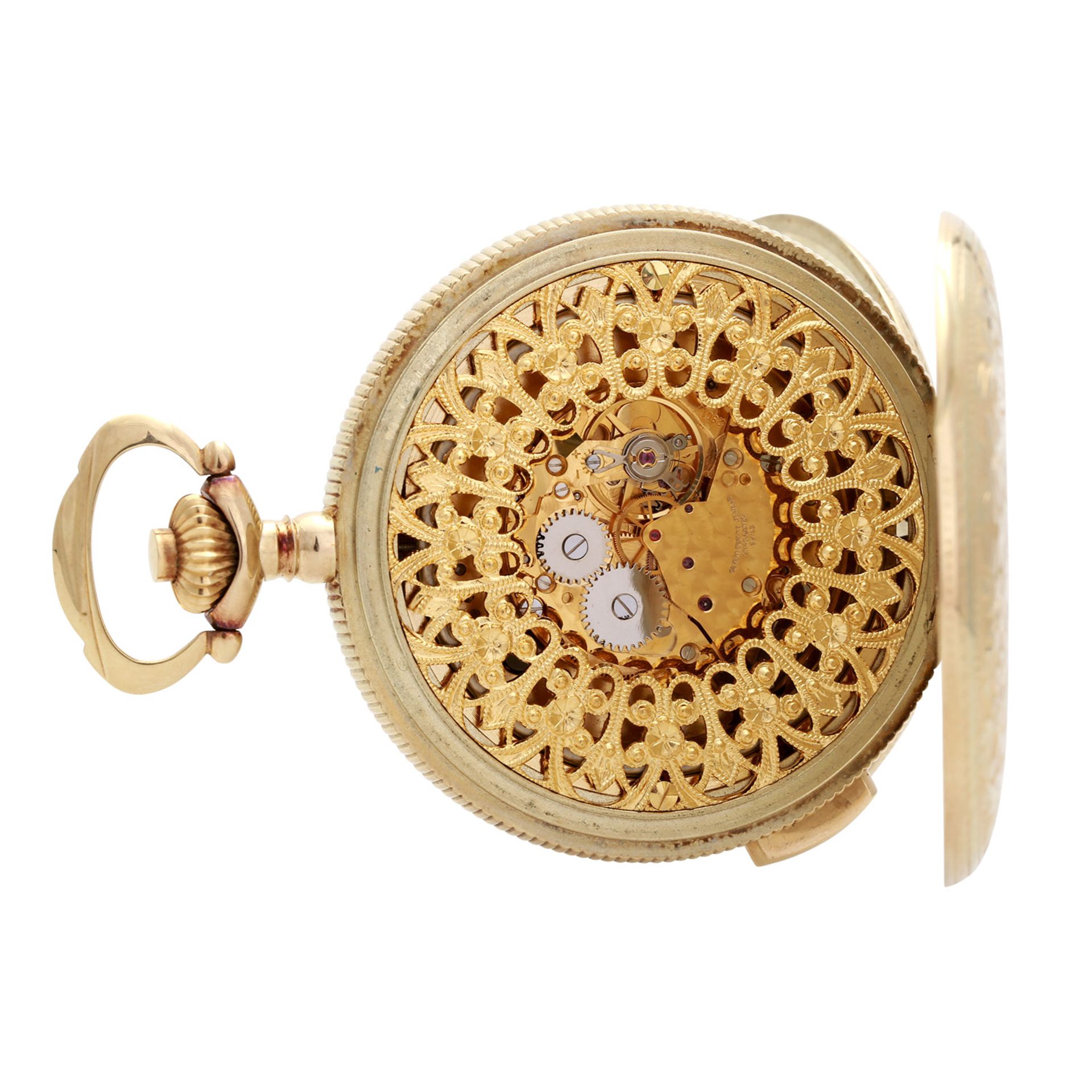 FAVOR Taschenuhr mit Viertelrepetition. Savonette-Gehäuse Gold 14K (Staubdeckel Metall). Schöne - Bild 2 aus 8