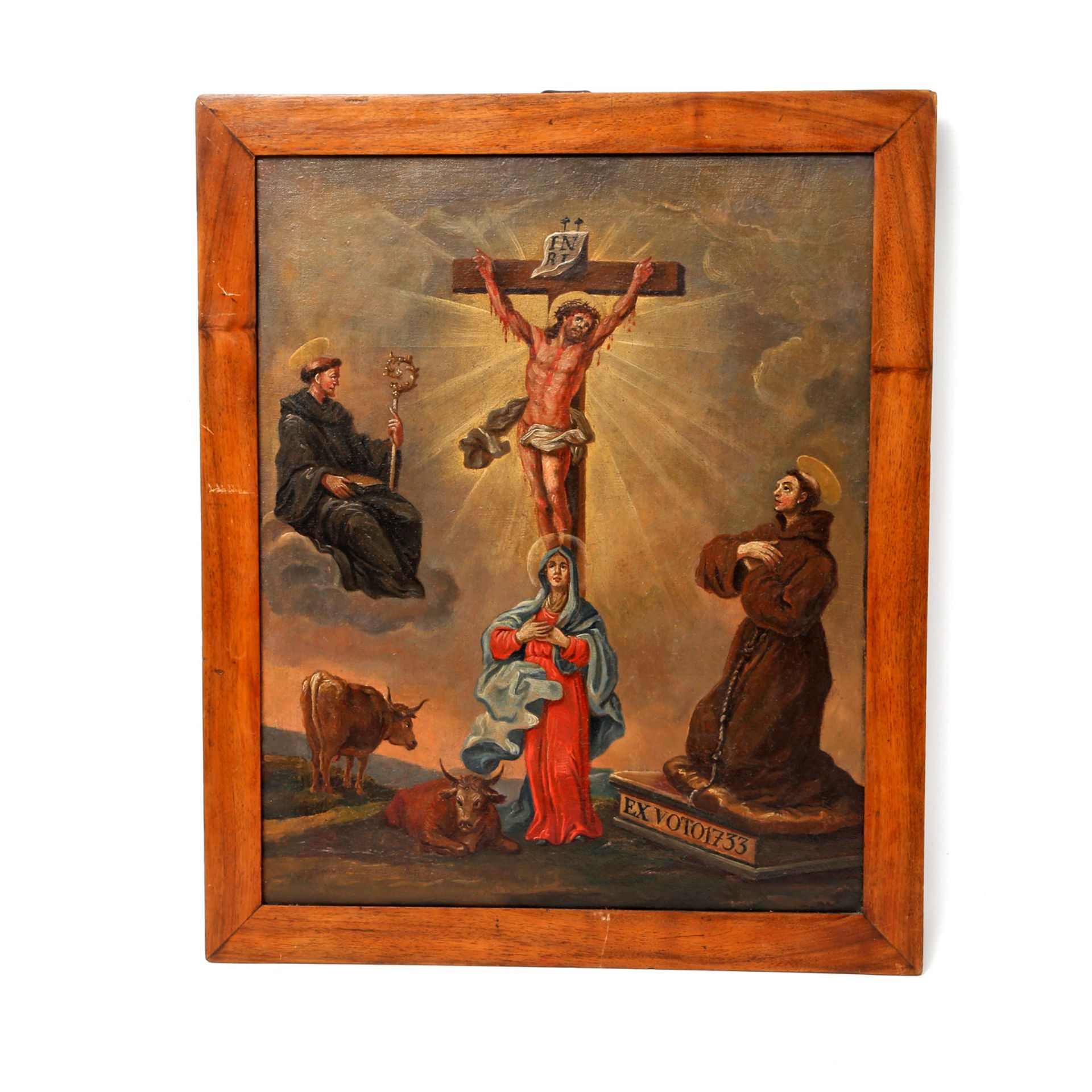 Süddeutscher Maler des 18. Jh., VOTIVBILD "Beweinung Christi" - "EX VOTO 1733", Darstellung mit - Bild 2 aus 3