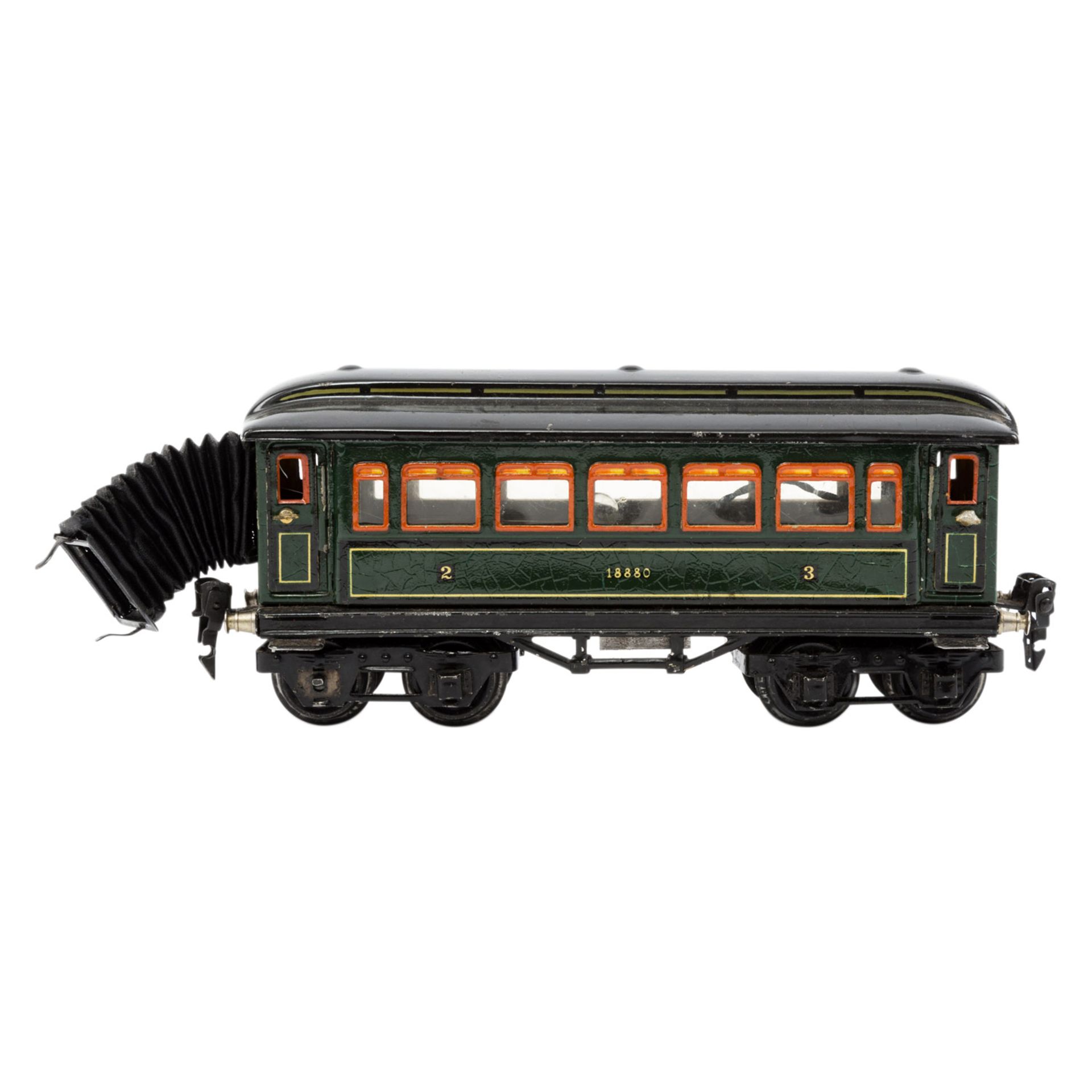 MÄRKLIN Personenwagen 1888 P, Spur 0, 1934-1952, Blech, grün, lithogr., bez. u. gemarkt, 4-achsig, - Bild 2 aus 4