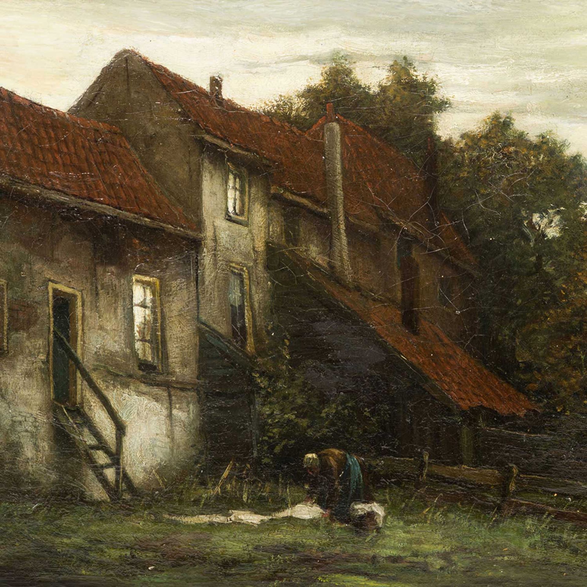 HEEMSKERK VAN BEEST, Jacob Eduard van (1828-1894), "Innenhof mit Frau", die Frau beim Auslegen der