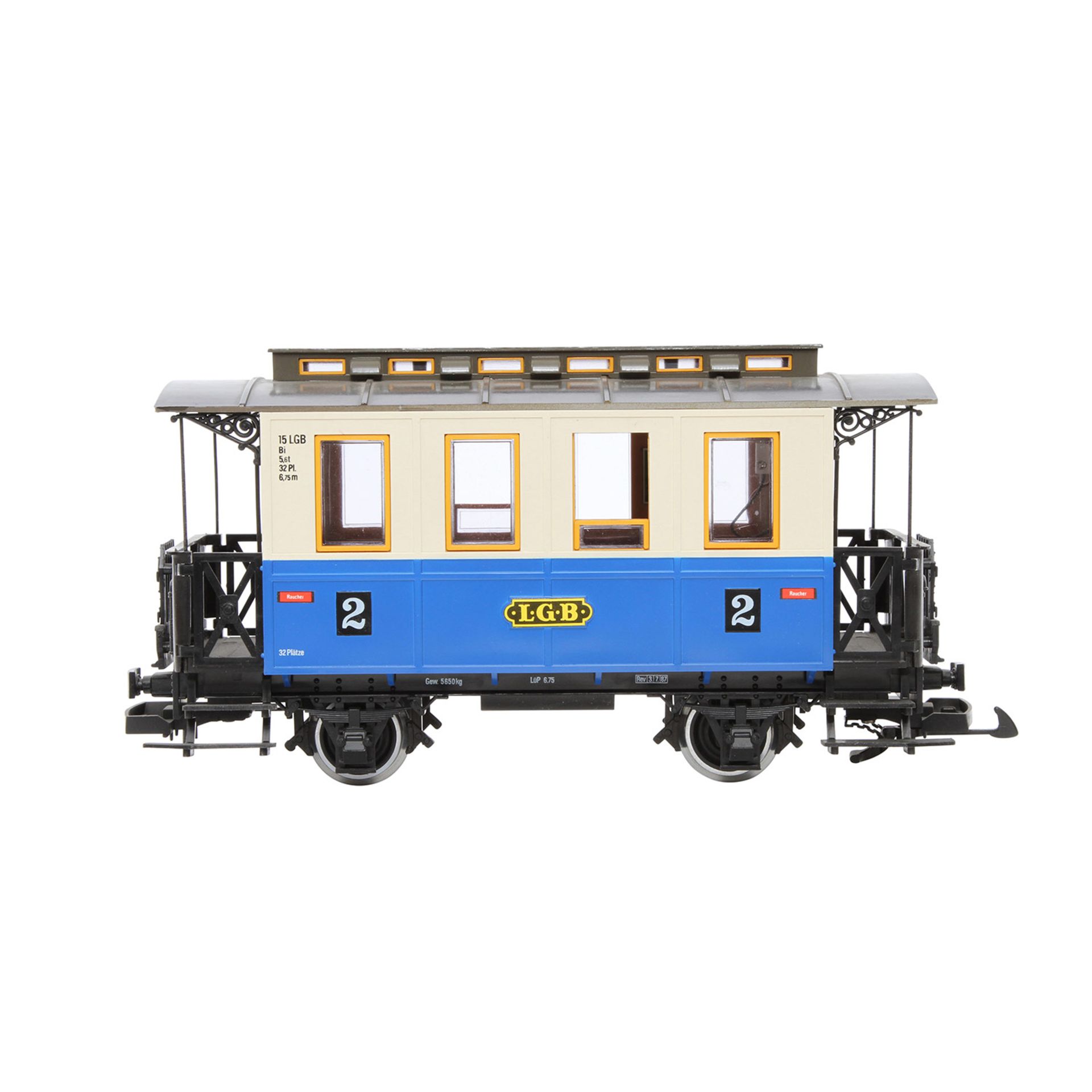 LGB Personenwagen 3015, Spur G, blau/beige, 2-achsig, 2.Kl., 2 Türen zum Öffnen, Oberlichtaufsatz, - Image 2 of 8