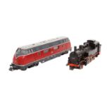 MÄRKLIN Diesellok 3021 und Tenderlok 3095, Spur H0, bestehend aus 3021: Guss-Gehäuse, rot, BR V