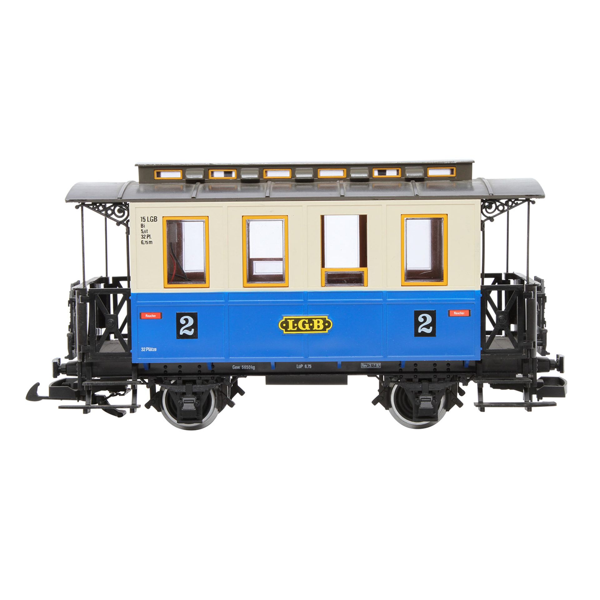 LGB Personenwagen 3015, Spur G, blau/beige, 2-achsig, 2.Kl., 2 Türen zum Öffnen, Oberlichtaufsatz, - Image 4 of 8