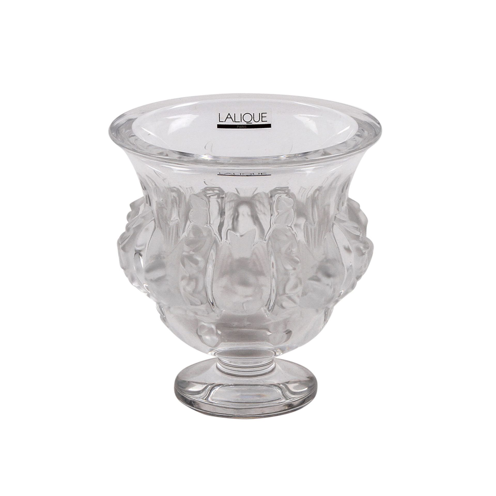 LALIQUE Vase DAMPIERRE, Entwurf von René Lalique aus dem 20.Jh. aus klarem, mattiertem Bleikristall,
