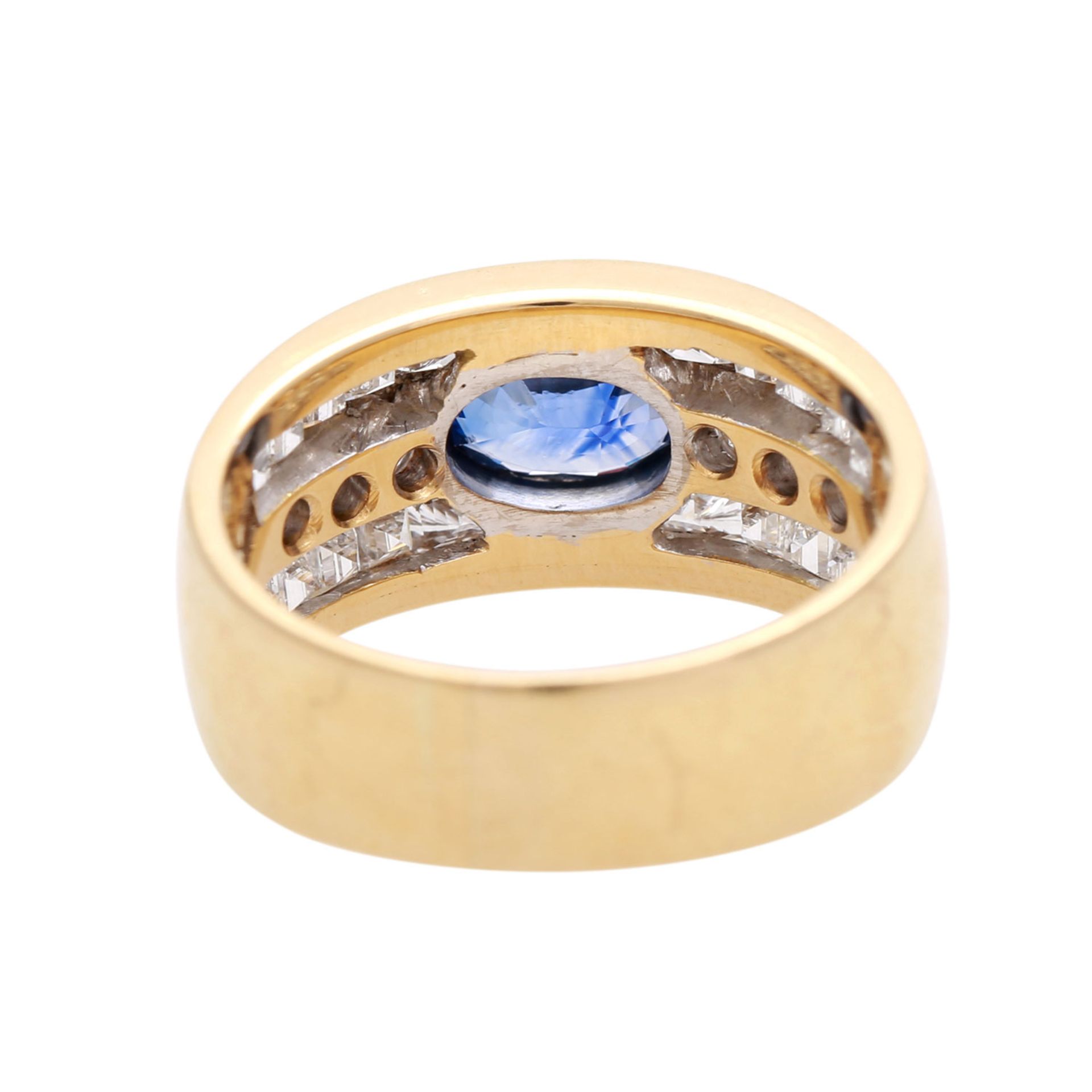 Damenring mit feinem Saphir und Diamanten, 1 blauer Saphir von ca. 1,5 ct. mit schöner - Image 4 of 5