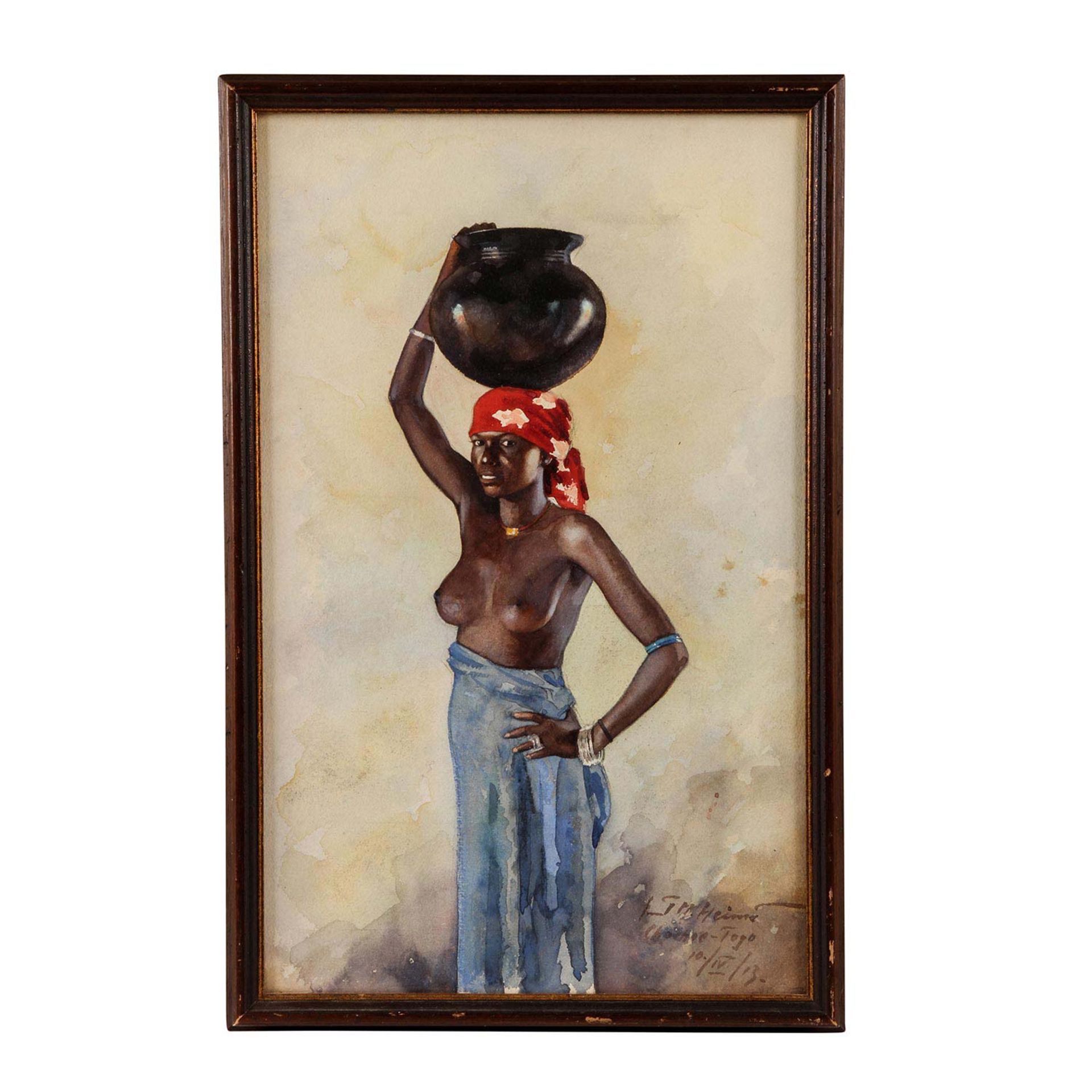 HEIMS, ERNST M. (1886-1922, deutscher Künstler der Kolonialzeit), "Afrikanerin in Chochoe-Togo", - Image 2 of 4