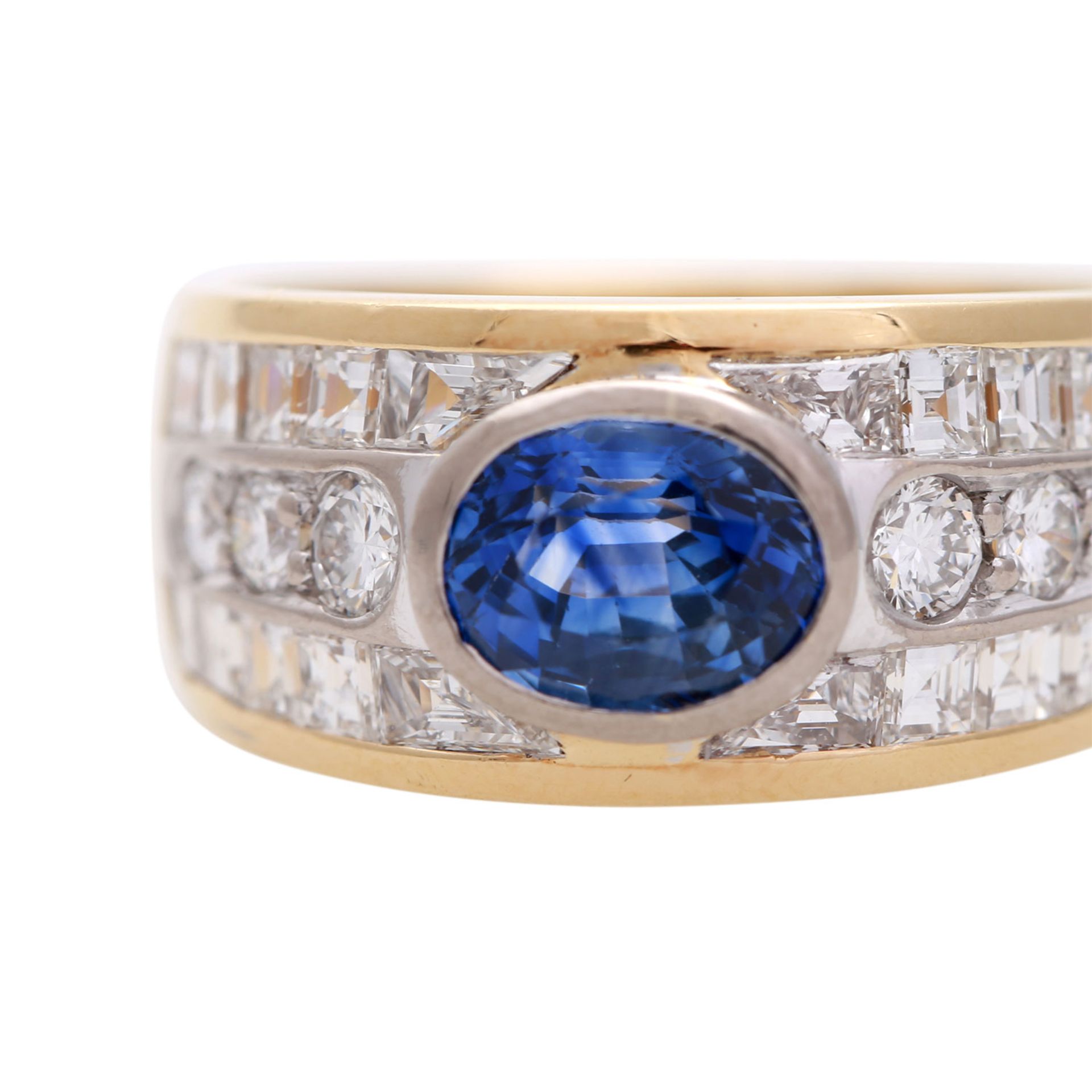 Damenring mit feinem Saphir und Diamanten, 1 blauer Saphir von ca. 1,5 ct. mit schöner - Image 5 of 5