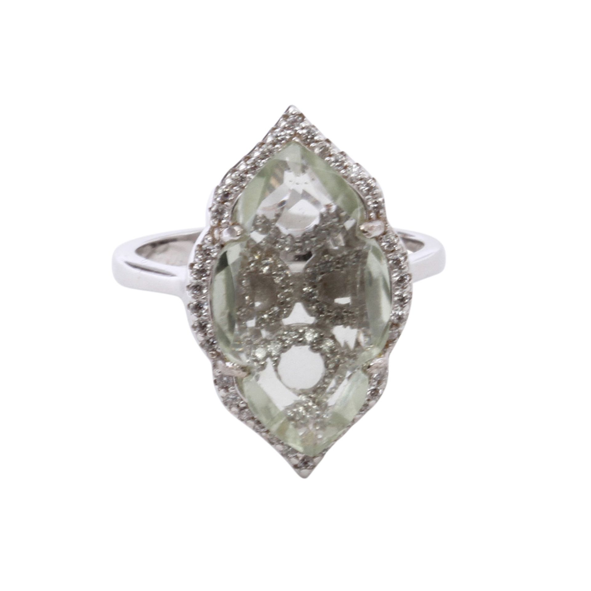 Ring mit grünem Amethyst, Sterling Silber, 59,5.