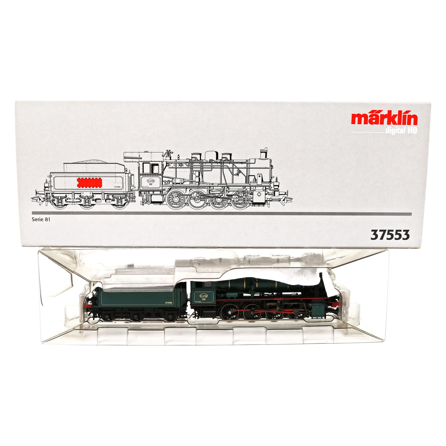 MÄRKLIN Schlepptenderlok 37553, Spur H0, grün/schwarz, digital, BR 81 der SNCB, BN 81.232, Tender