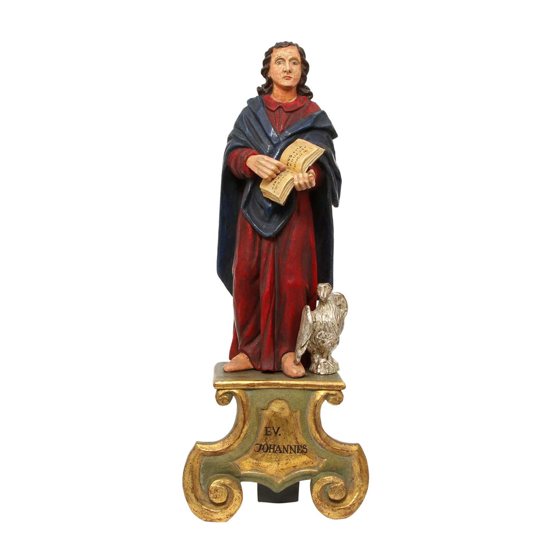 HL. JOHANNES EVANGELIST 19.Jh., Holz vollrund geschnitzt, die Figur des Heiligen steht in - Image 2 of 6