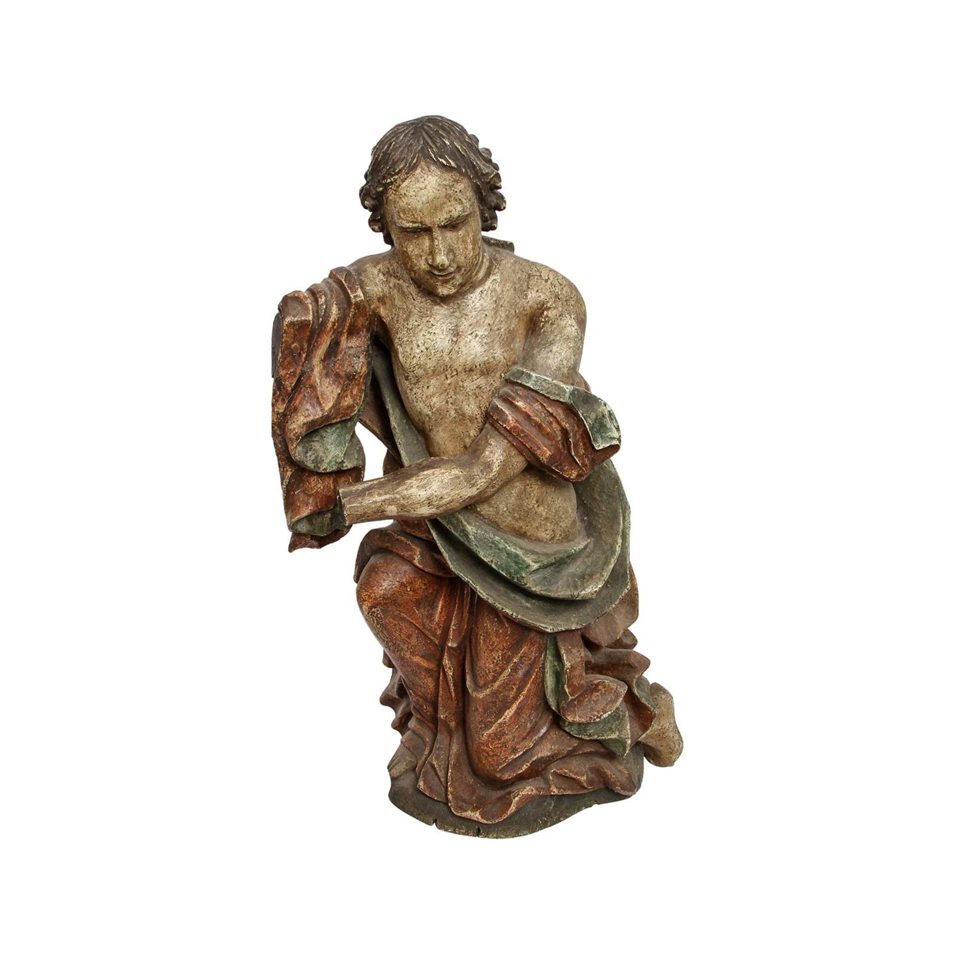 KNIENDER ENGEL 19./20. Jh., in Holz geschnitzt und gefasst, der Engel kniend dargestellt, mit