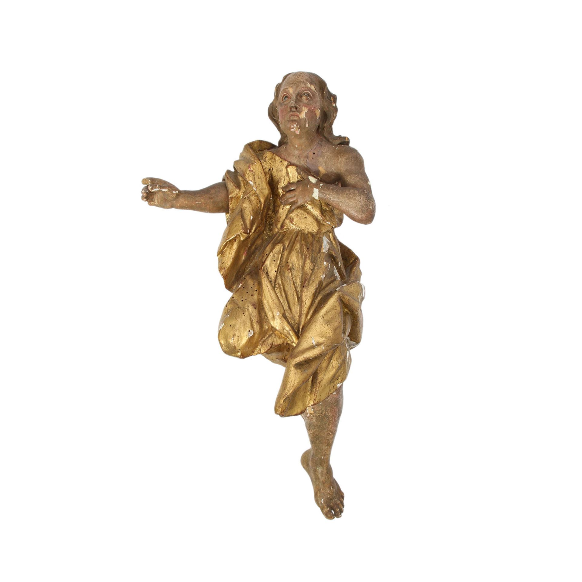 BILDSCHNITZER 18. Jh., Alpenraum, "Schwebender Engel", Lindenholz, vollplastisch geschnitzte Figur