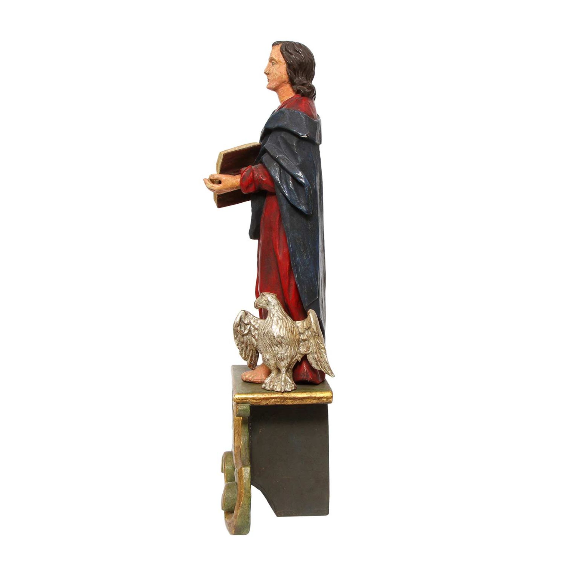 HL. JOHANNES EVANGELIST 19.Jh., Holz vollrund geschnitzt, die Figur des Heiligen steht in - Image 3 of 6