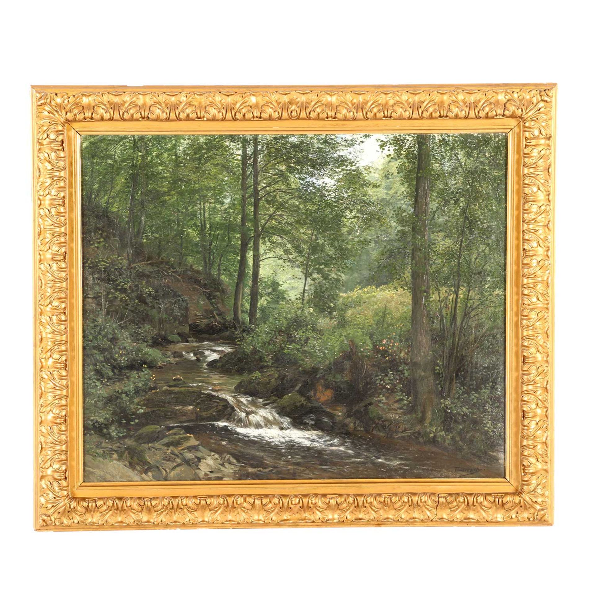 THIERBACH, RICHARD (Stolberg/Harz 1860-1931), "Waldbach", Waldinneres mit über Felssteine - Image 2 of 6