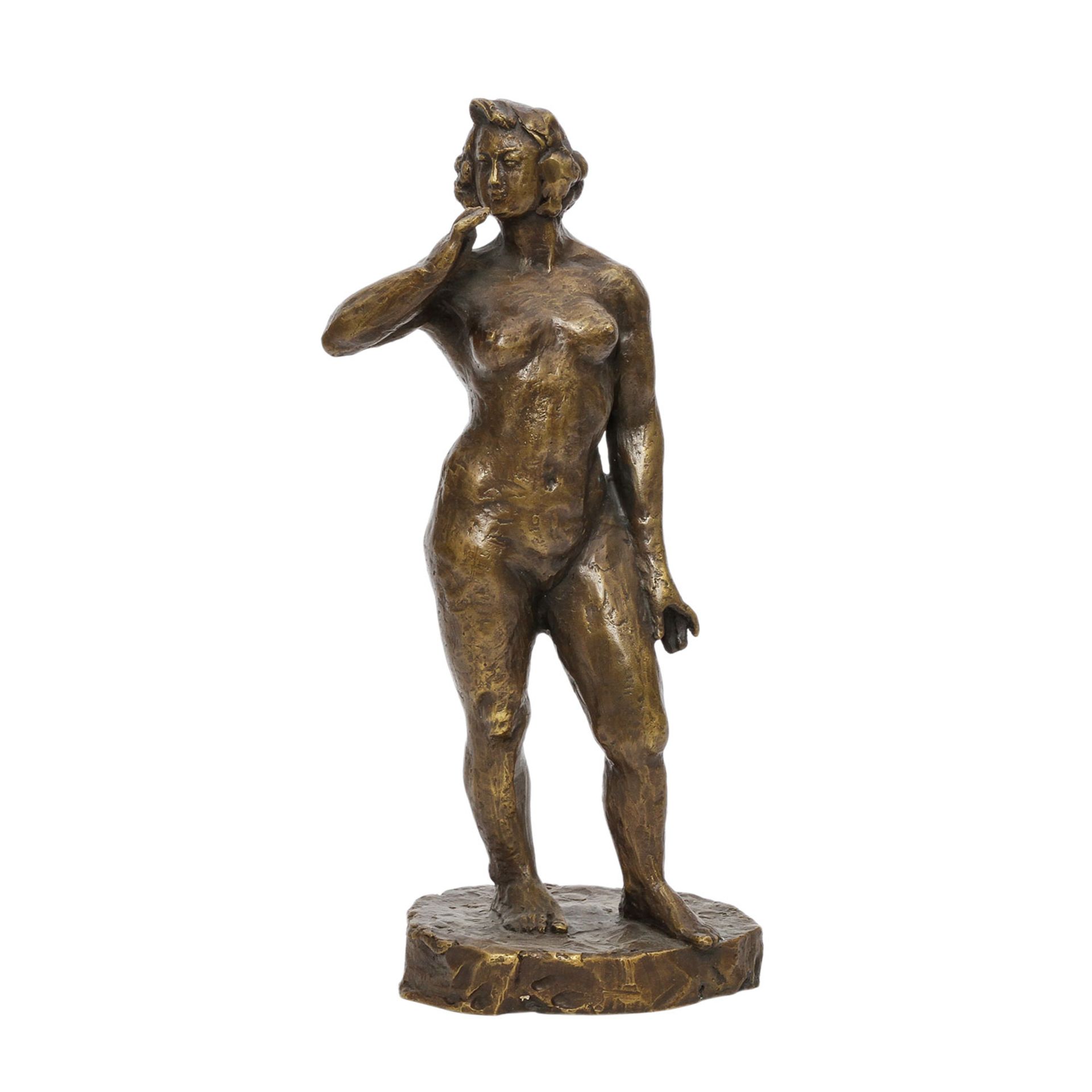 Figur 'Frauenakt', 20. Jhd. Bronze, stehender weiblicher Akt, H. ca. 33cm. Altersspuren. - Image 2 of 5