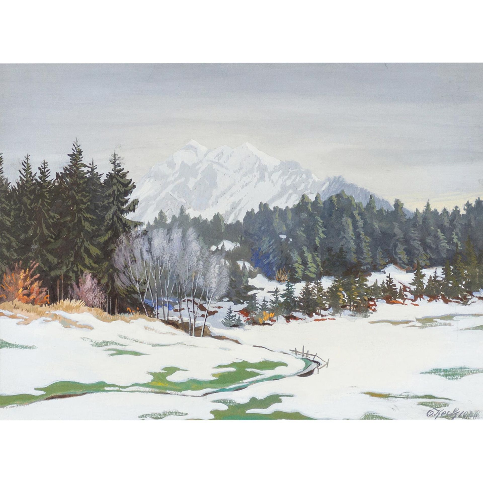 KECK, OTTO (Oberstaufen 1873-1948 Immenstadt/Allgäu), "Verschneite Voralpenlandschaft", im