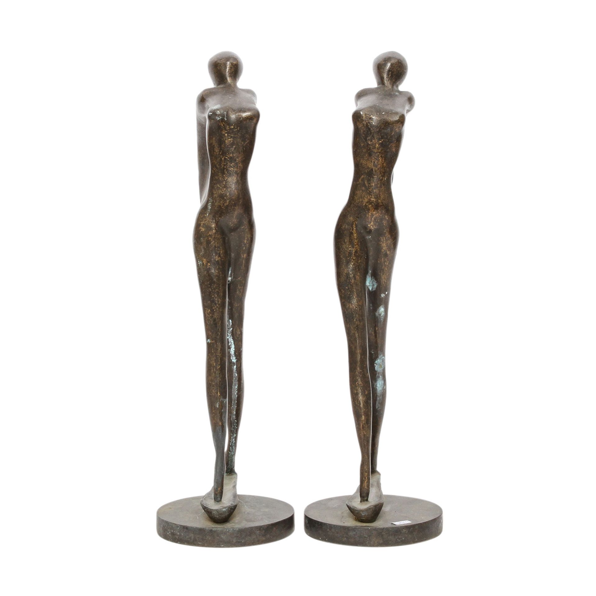 Paar Figuren 'Tänzerin', 20. Jhd. Bronze, abstrakter, weiblicher Akt, H. ca. 39cm. Altersspuren. - Image 2 of 5