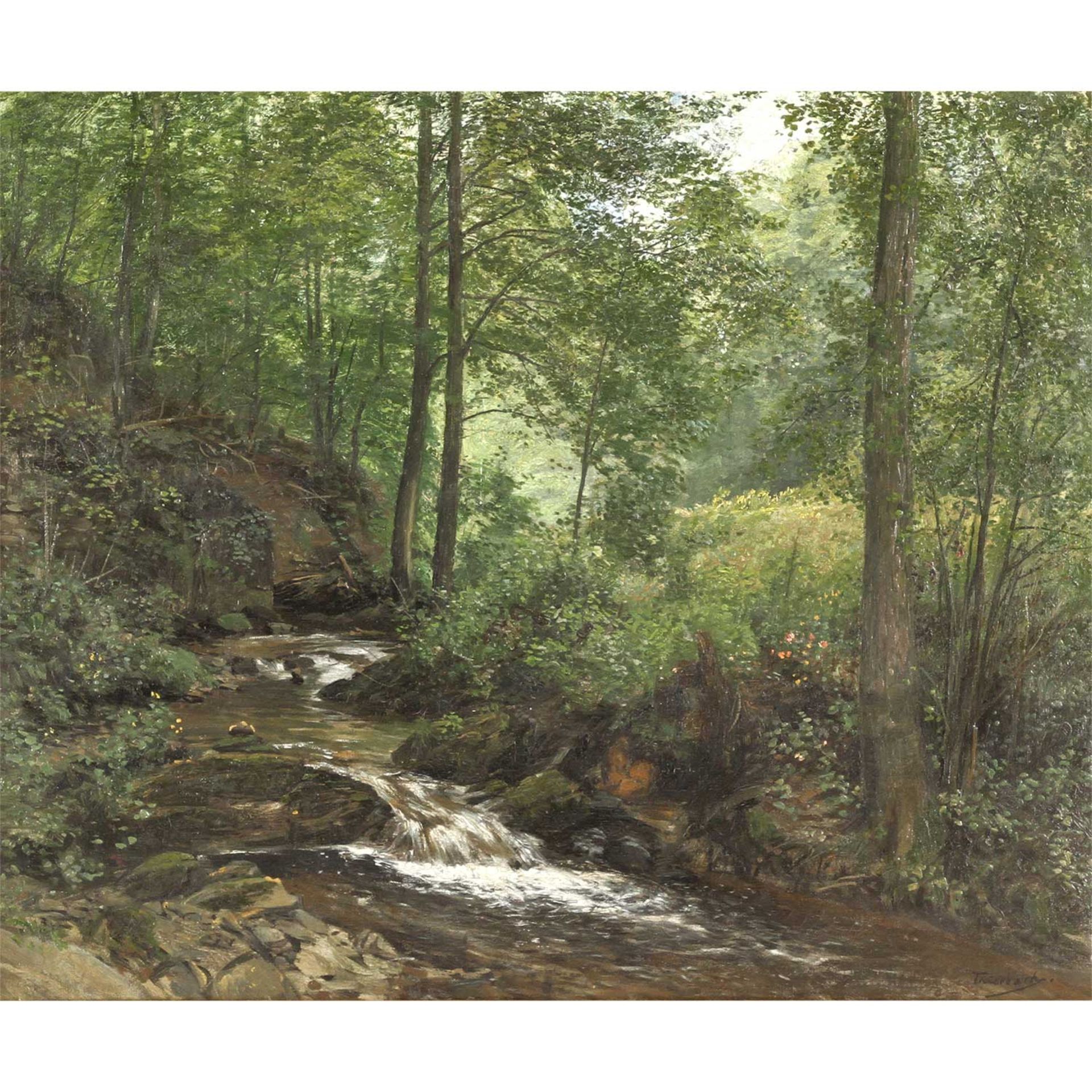 THIERBACH, RICHARD (Stolberg/Harz 1860-1931), "Waldbach", Waldinneres mit über Felssteine