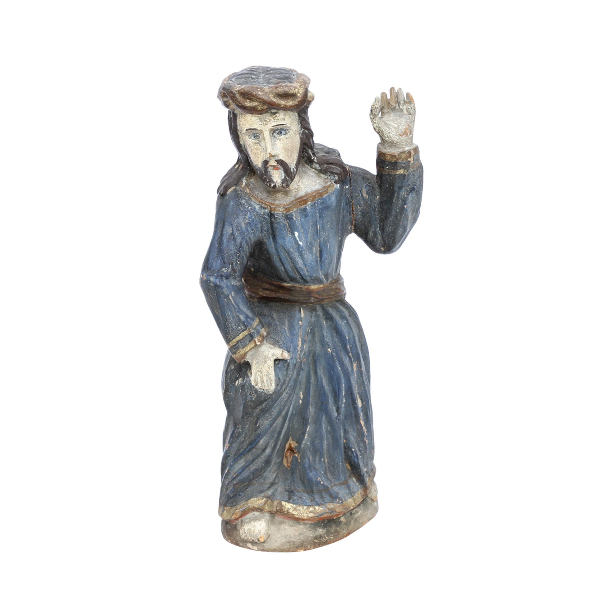 CHRISTUS 19. Jh., alpenländisch, Holz, vollrund geschnitzt, die Skulptur zeigt den ein langes - Image 5 of 6