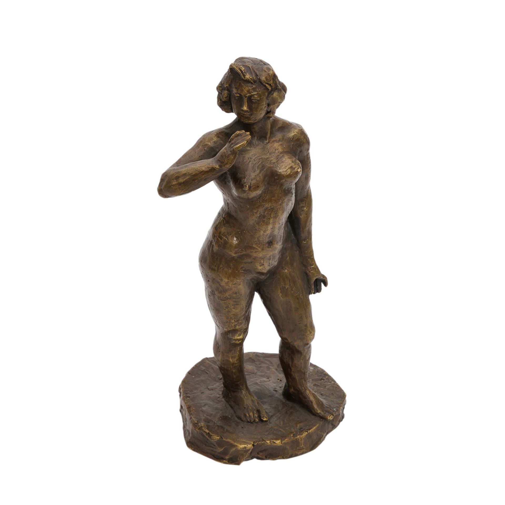 Figur 'Frauenakt', 20. Jhd. Bronze, stehender weiblicher Akt, H. ca. 33cm. Altersspuren.