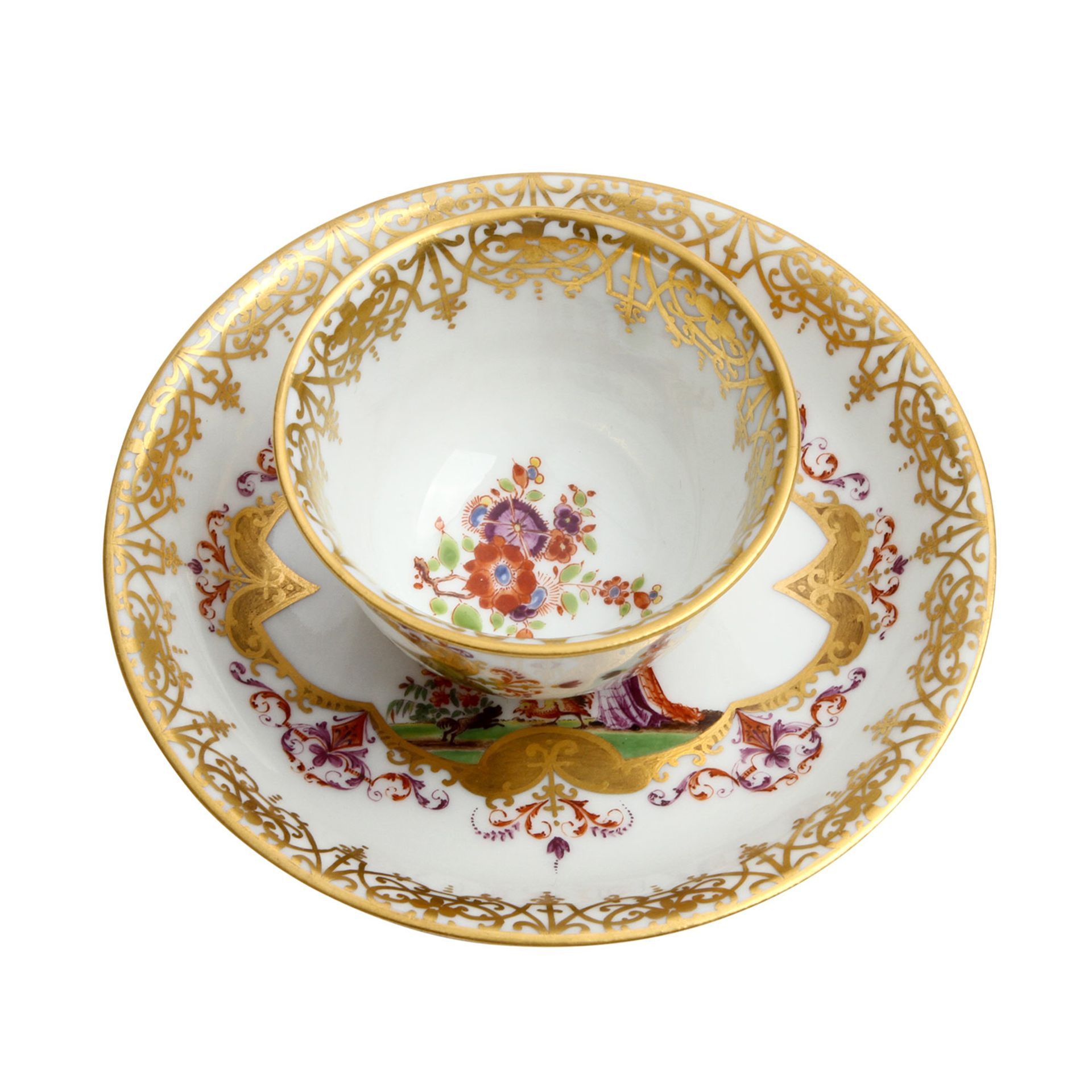 MEISSEN Chinoiserien-Koppchen mit Untertasse, 20. Jh. Polychrome Staffage nach Johann Gregorius - Image 3 of 6