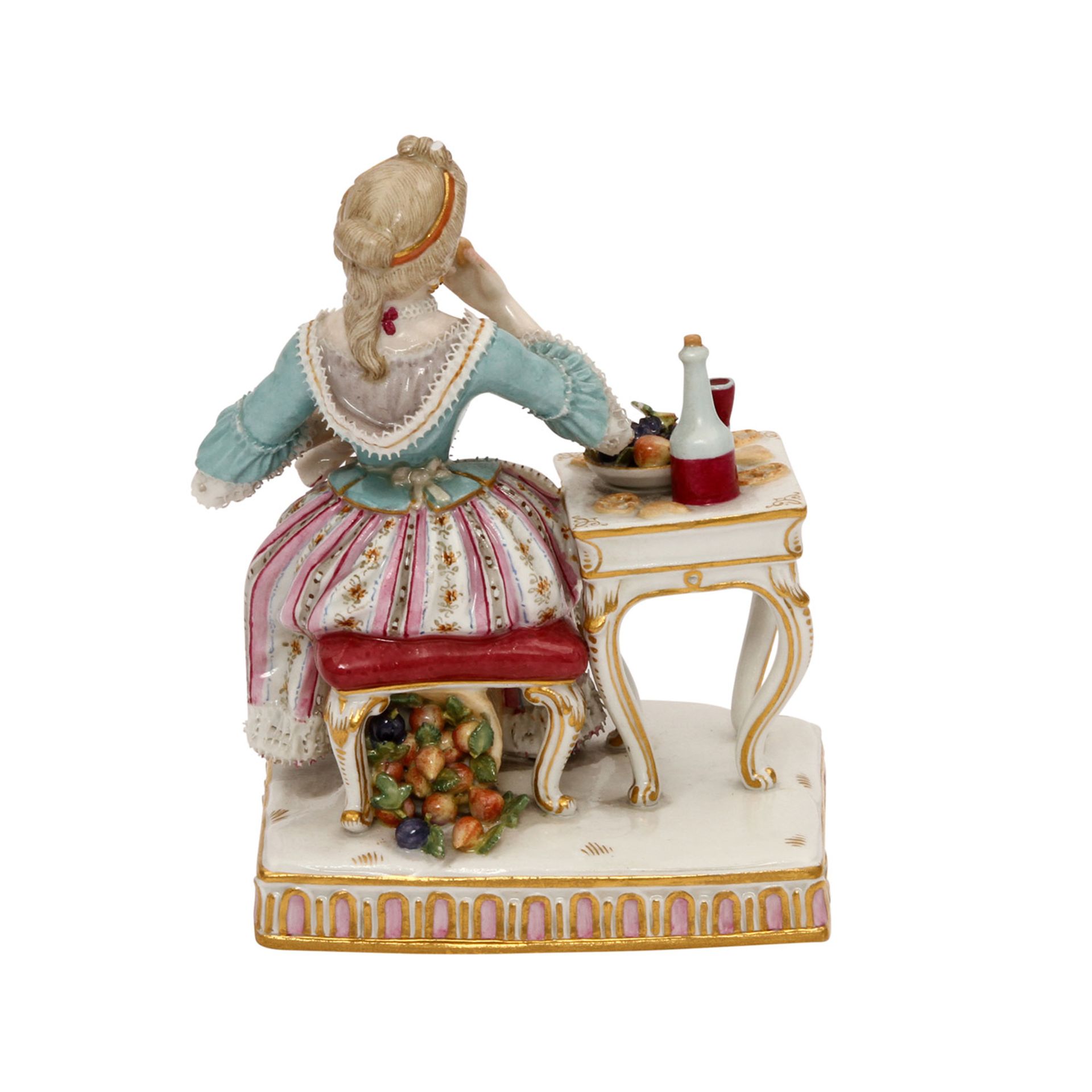 MEISSEN "Dame am Tisch", Allegorie "Der Geschmack" aus der Serie "Die 5 Sinne", 1870-1924. Modell - Image 3 of 6