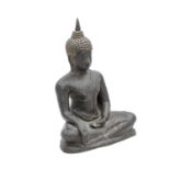 Buddha maravijaya aus Bronze. THAILAND/AYUTTHAYA-Stil, wohl 18./19. Jh. im Meditationssitz auf einem