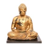 Dekorativer Buddha im Meditationssitz. SÜDOSTASIEN, 20. Jh. Metall mit Ziervergoldung, H ca. 53