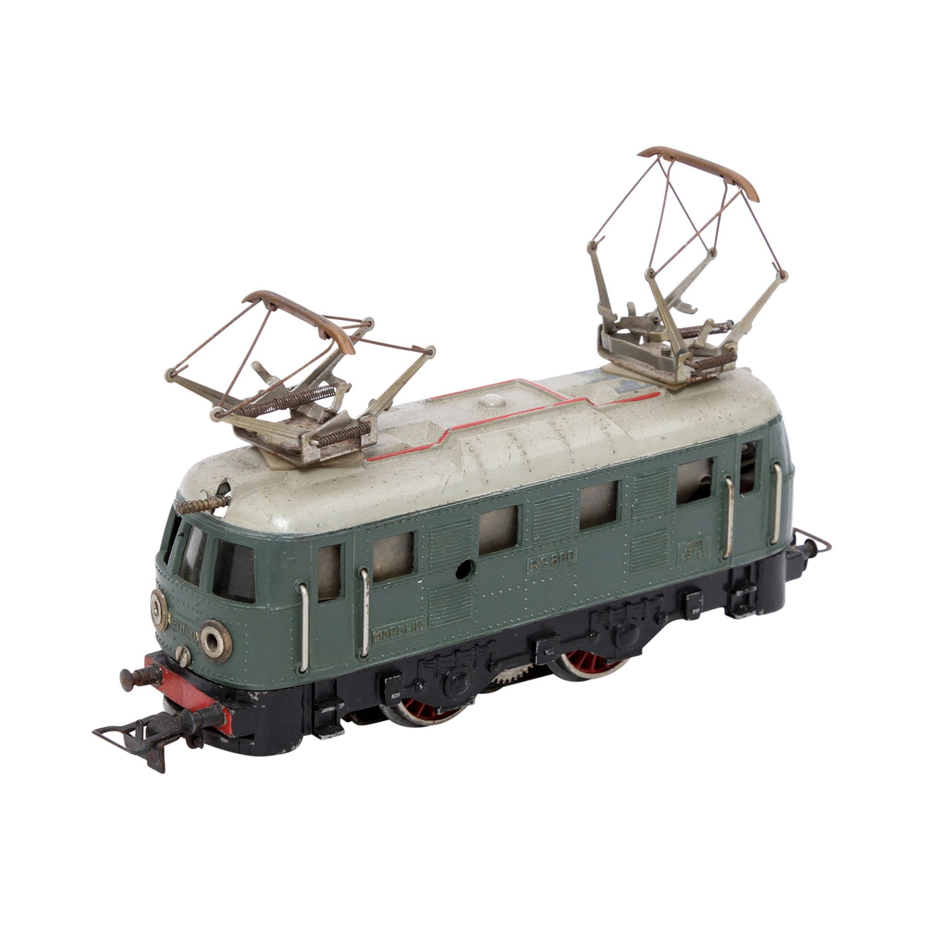 MÄRKLIN E-Lok RS 800, Spur H0, 1940er Jahre, Guss, grün, bez. „RS 800“, 2 Stromabnehmer (ergänzt), 2