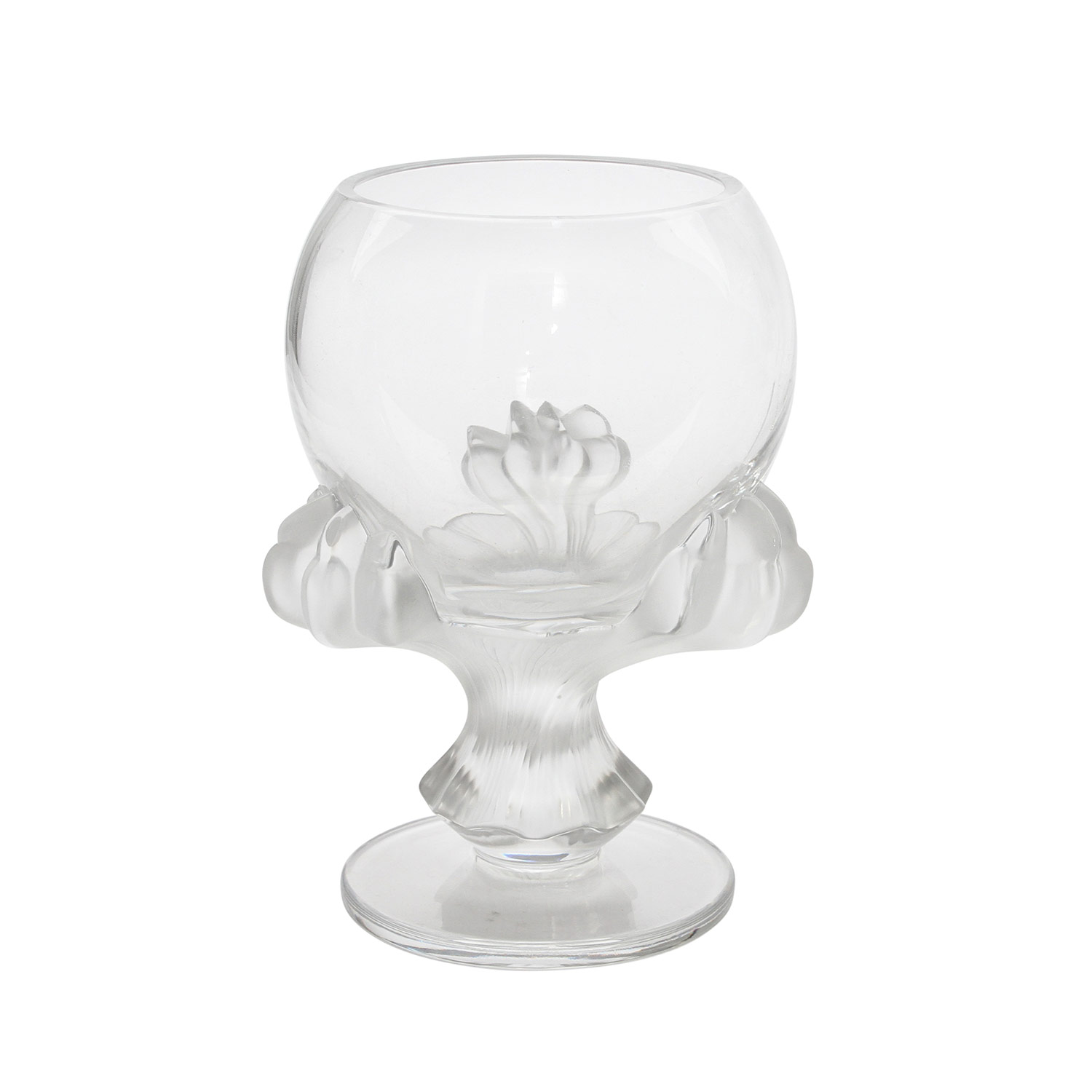 LALIQUE GLASPOKAL Frankreich, farbloses Kristallglas, von drei satinierten Klauenfüßen getragene, - Image 3 of 7