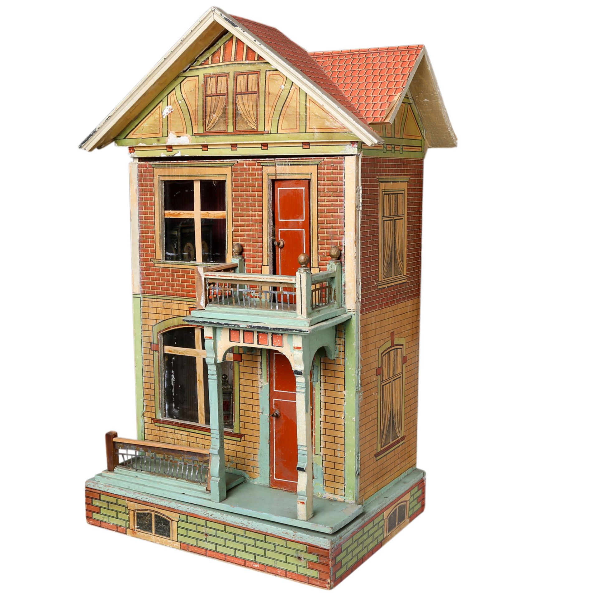 Puppenhaus, um 1900/10, Nadelholzgehäuse innen u. außen m. chromolithogr. Papier verkleidet, - Image 3 of 10