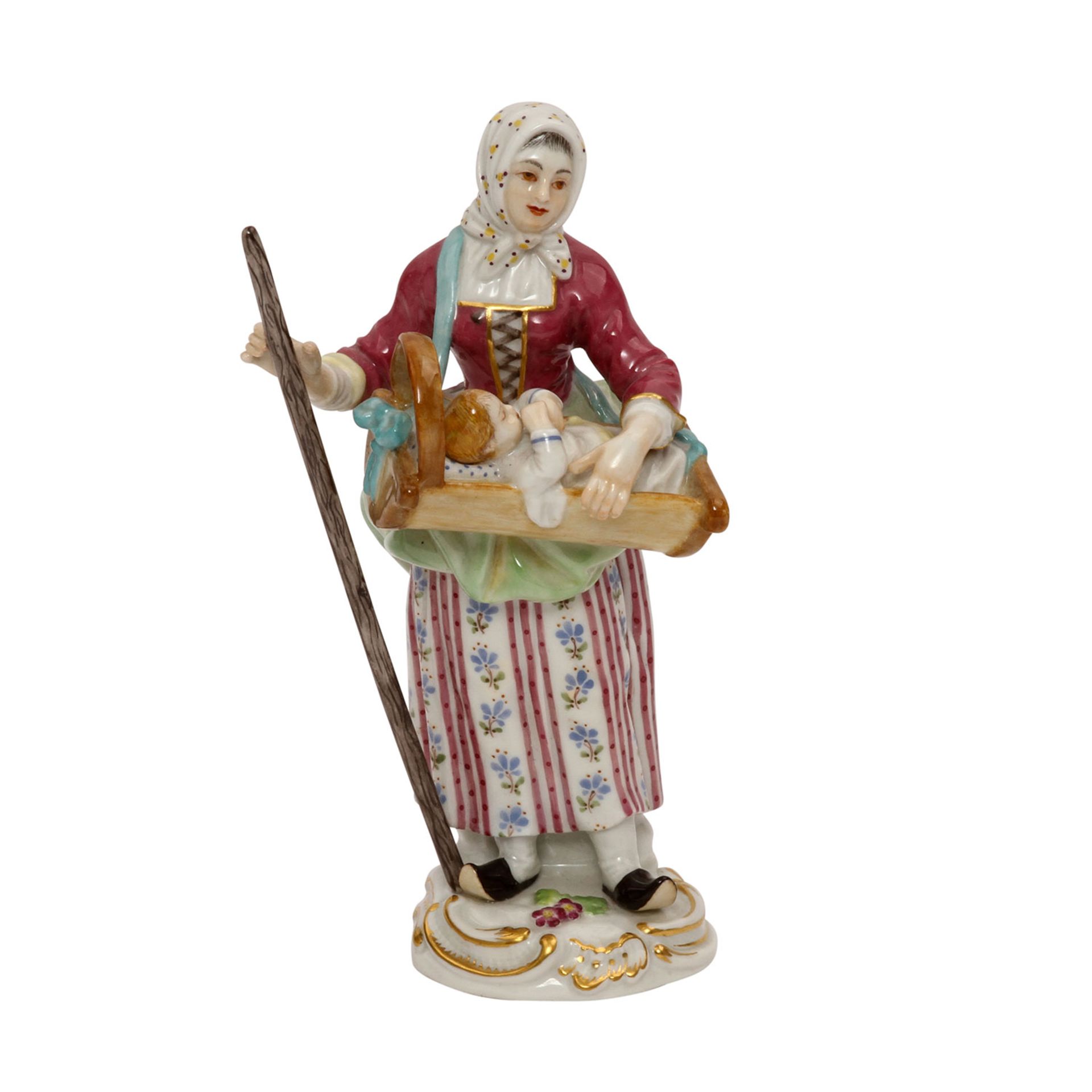 MEISSEN 'Pariser Ausrufer', 20. Jhd. Weißporzellan polychrom gefaßt, Frauenfigur mit Holzstab, im - Image 5 of 7