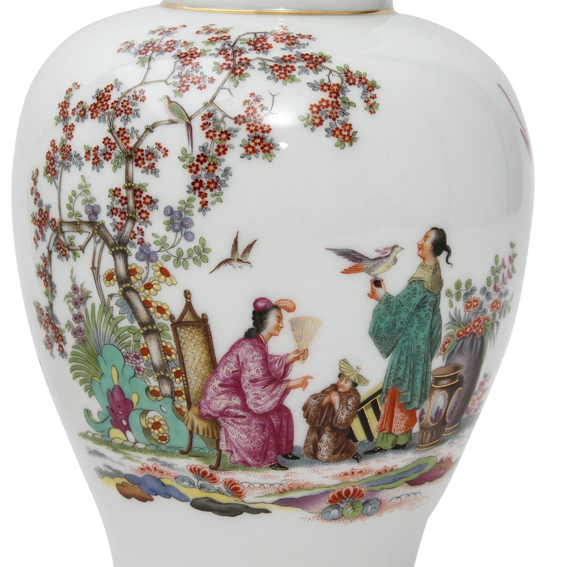 MEISSEN 2 Chinoiserien- Deckelvasen, 20. Jh. Je schauseitig feinste Malerei chinesischer - Image 5 of 7